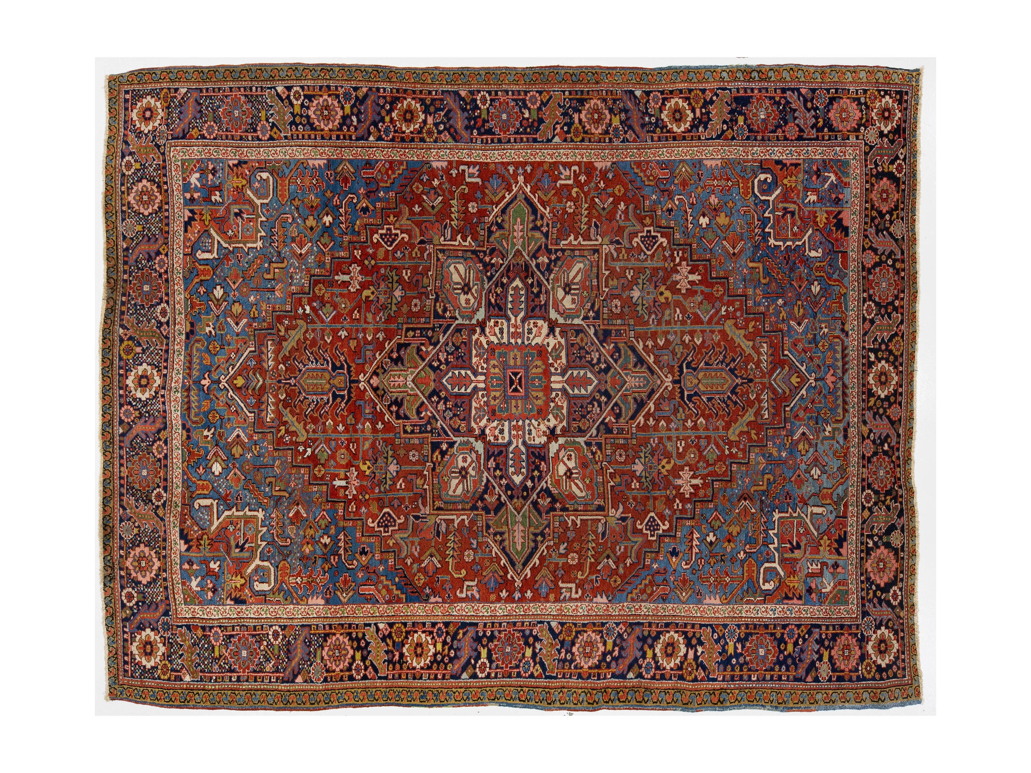 Antique Heriz Wool Rug 9 X 12