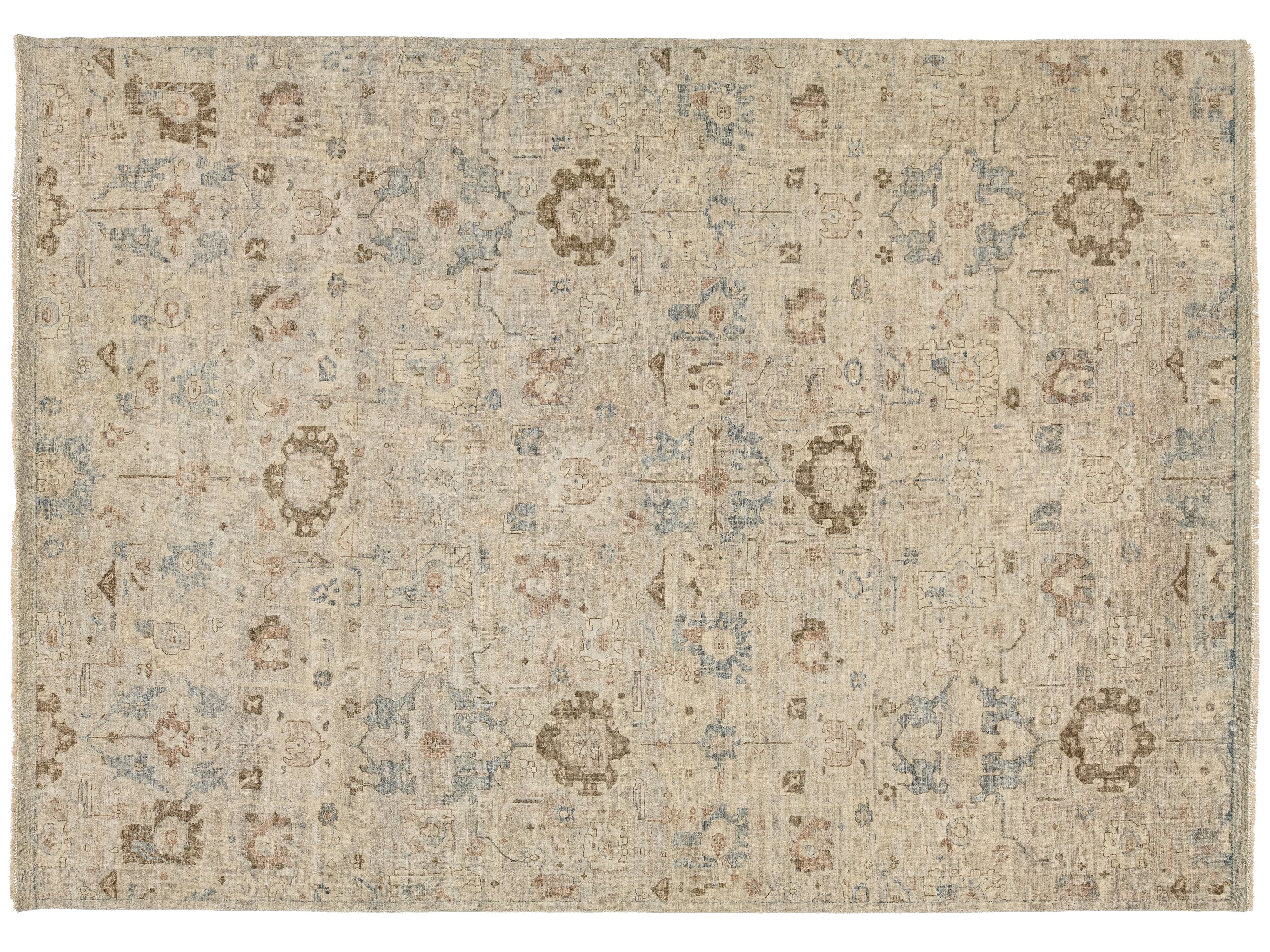 Modern Oushak Wool Rug 10 X 14
