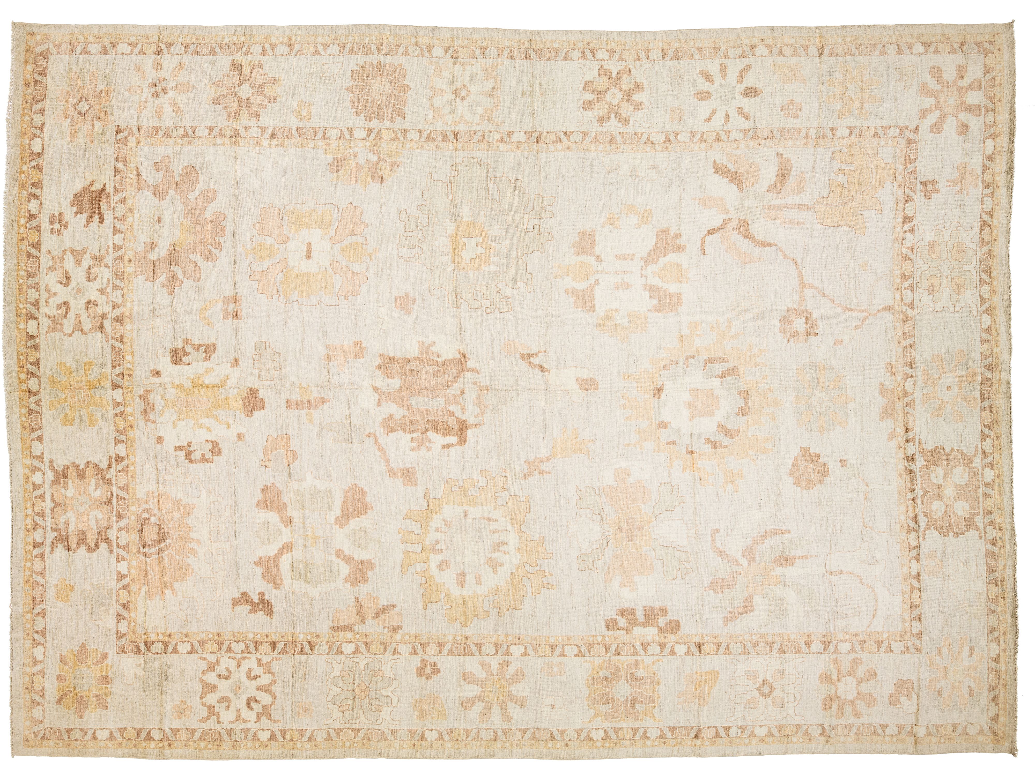Modern Oushak Wool Rug 14 X 19