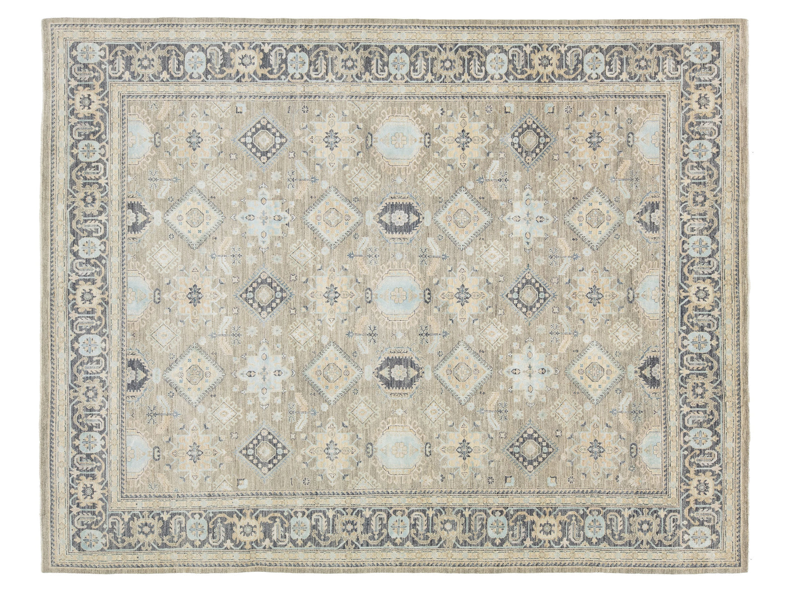 Modern Oushak Wool and Silk Rug 12 X 15