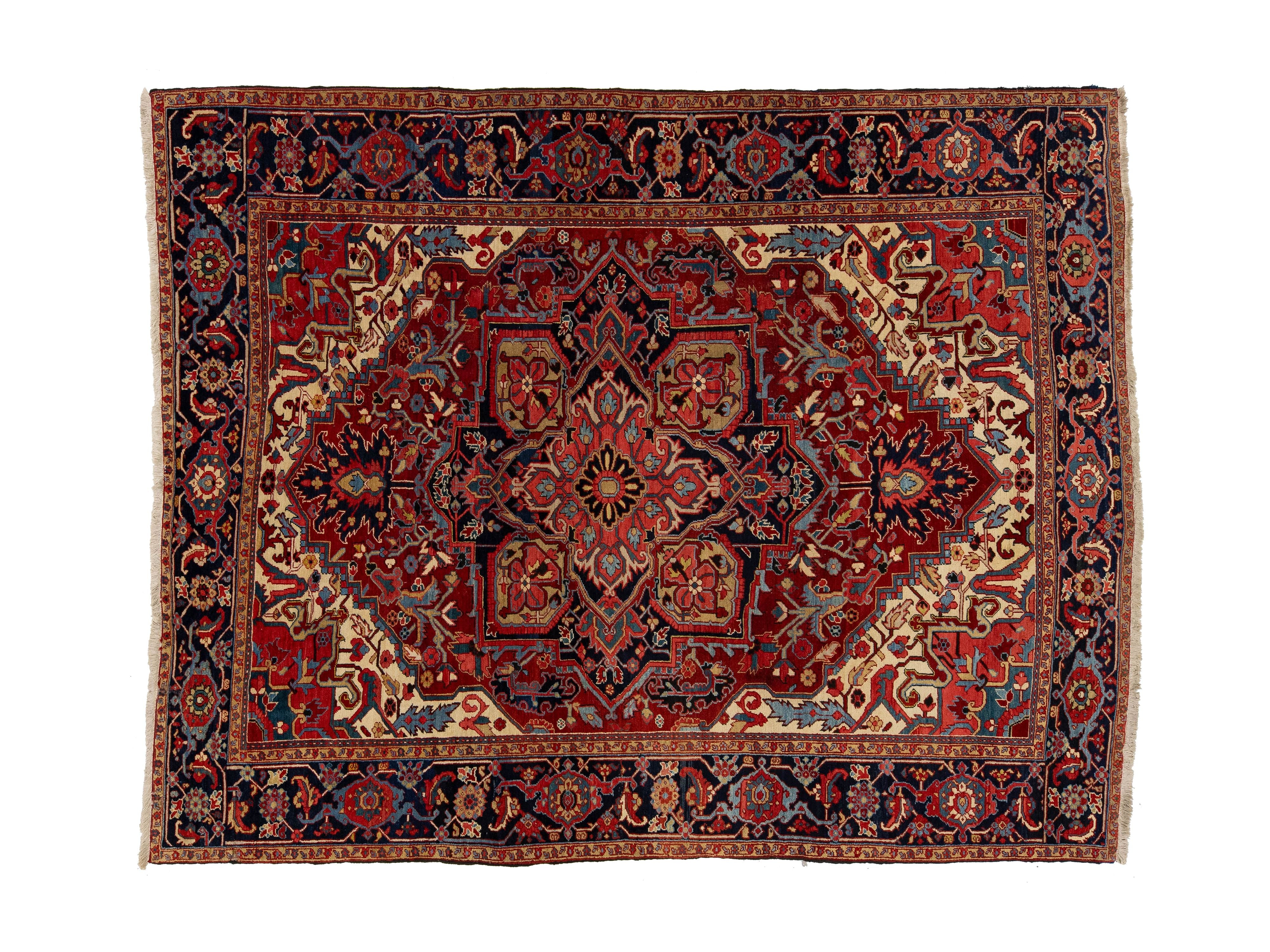 Antique Heriz Serapi Wool Rug 9 X 11