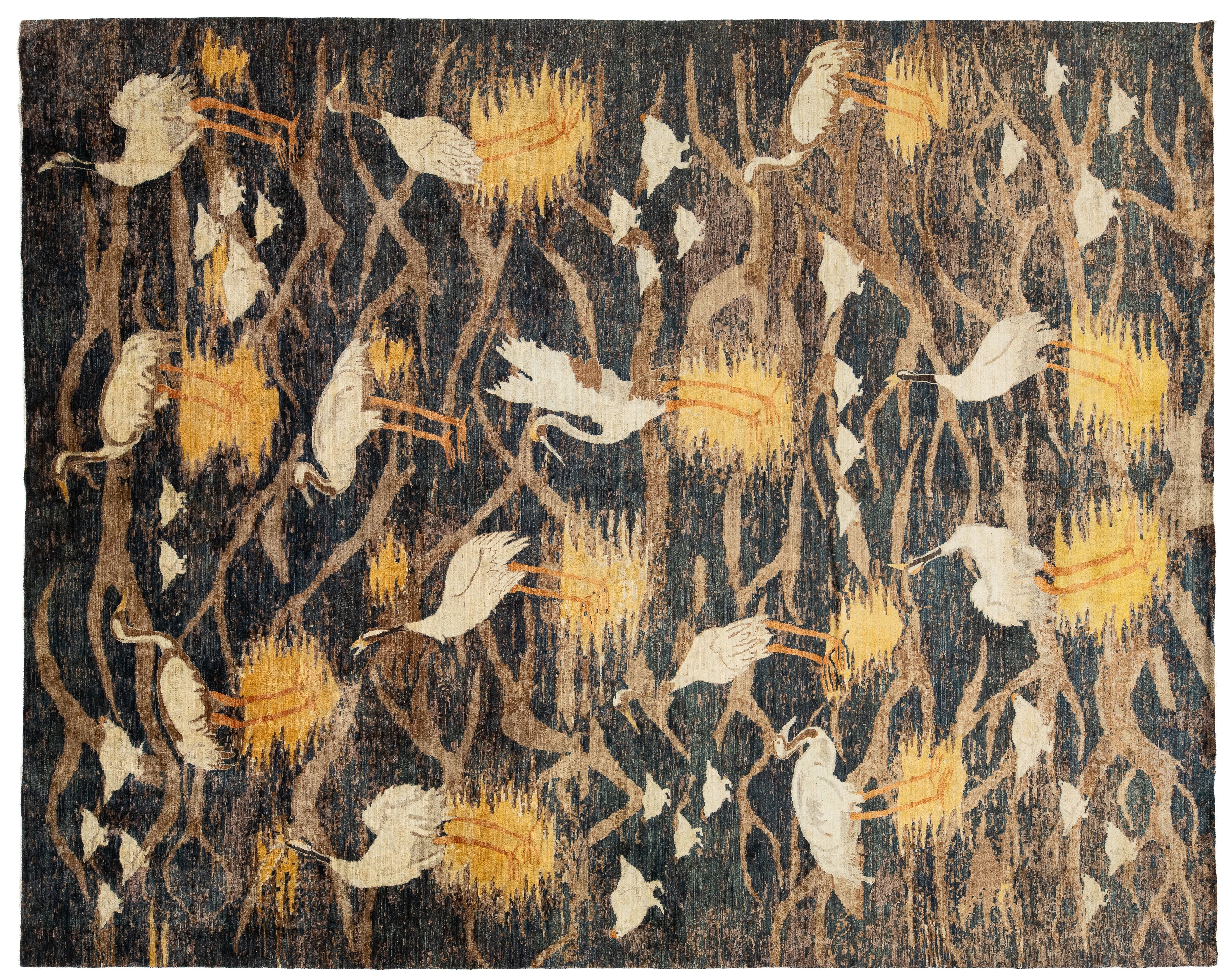 Modern Wildlife Pictorial Wool Rug 10 X 14