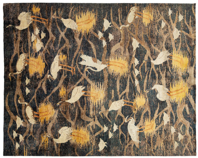 Modern Wildlife Pictorial Wool Rug 10 X 14