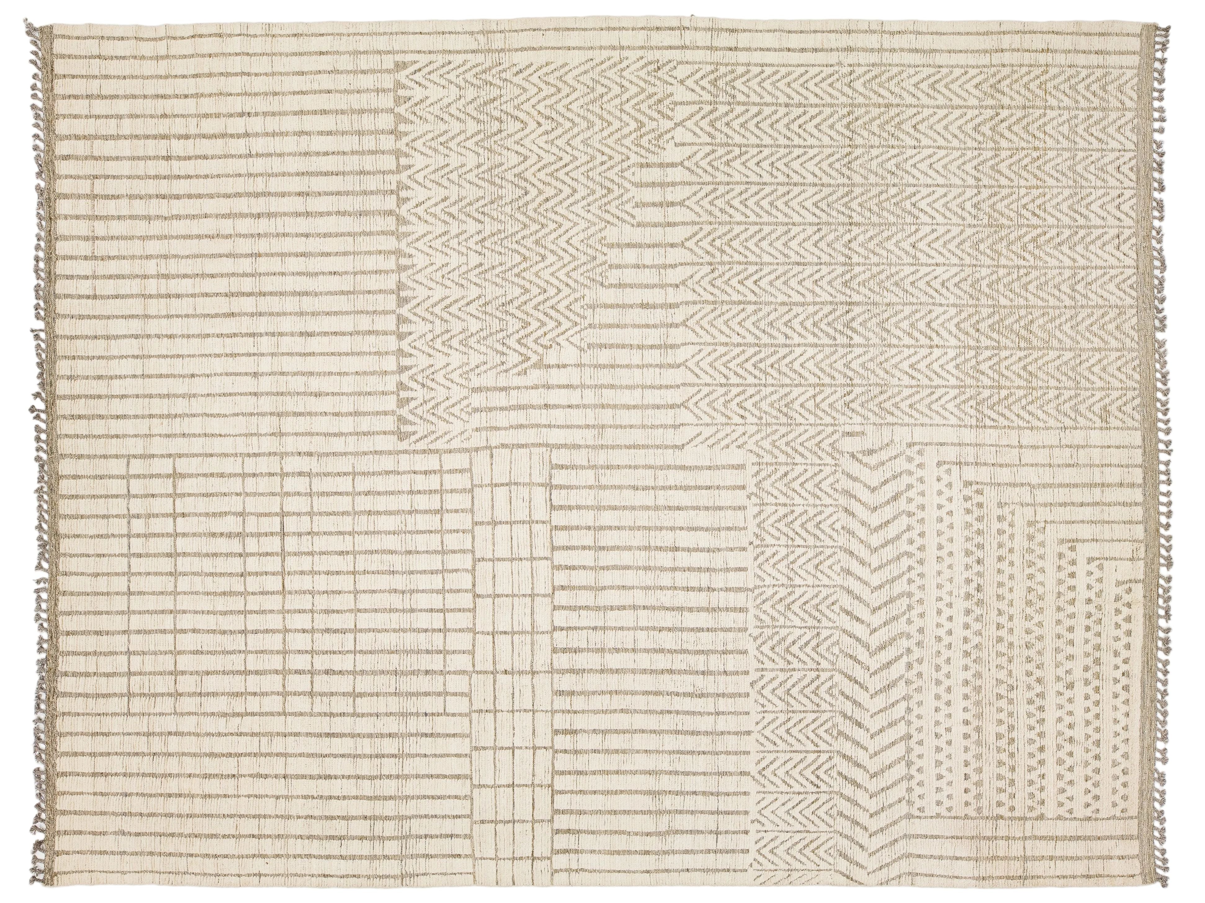Modern Moroccan Wool Rug 12 X 15