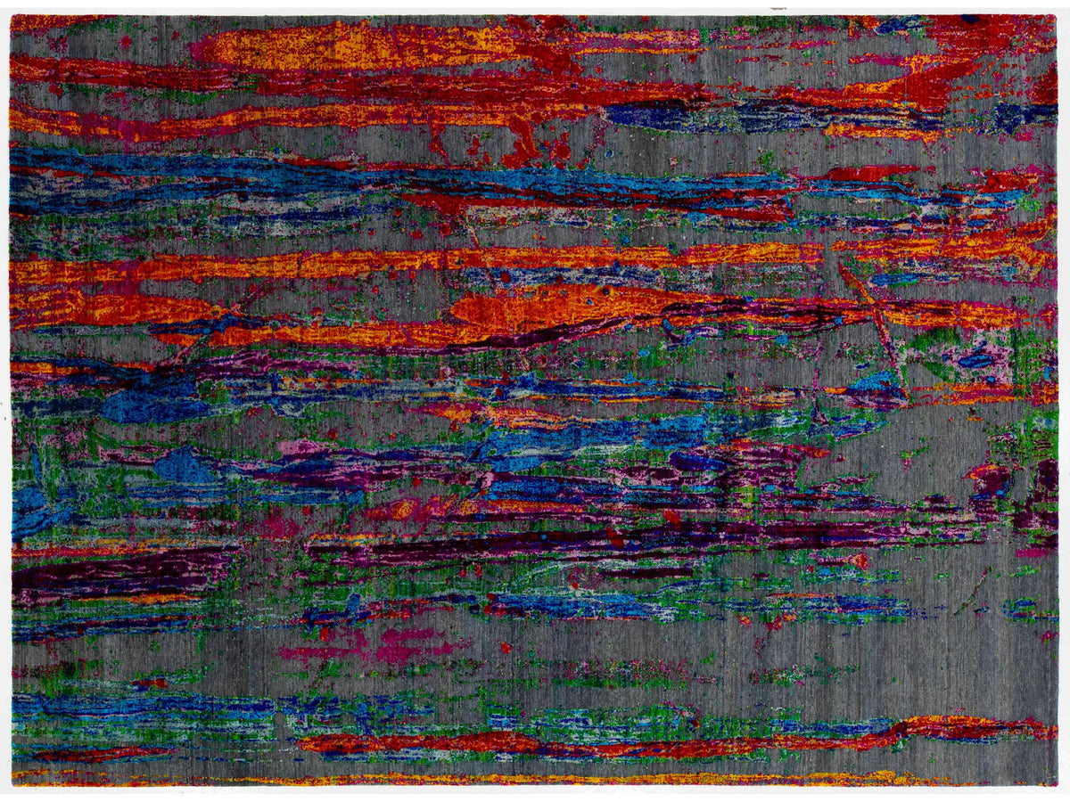 Modern Wool and Silk Rug 9 X 12
