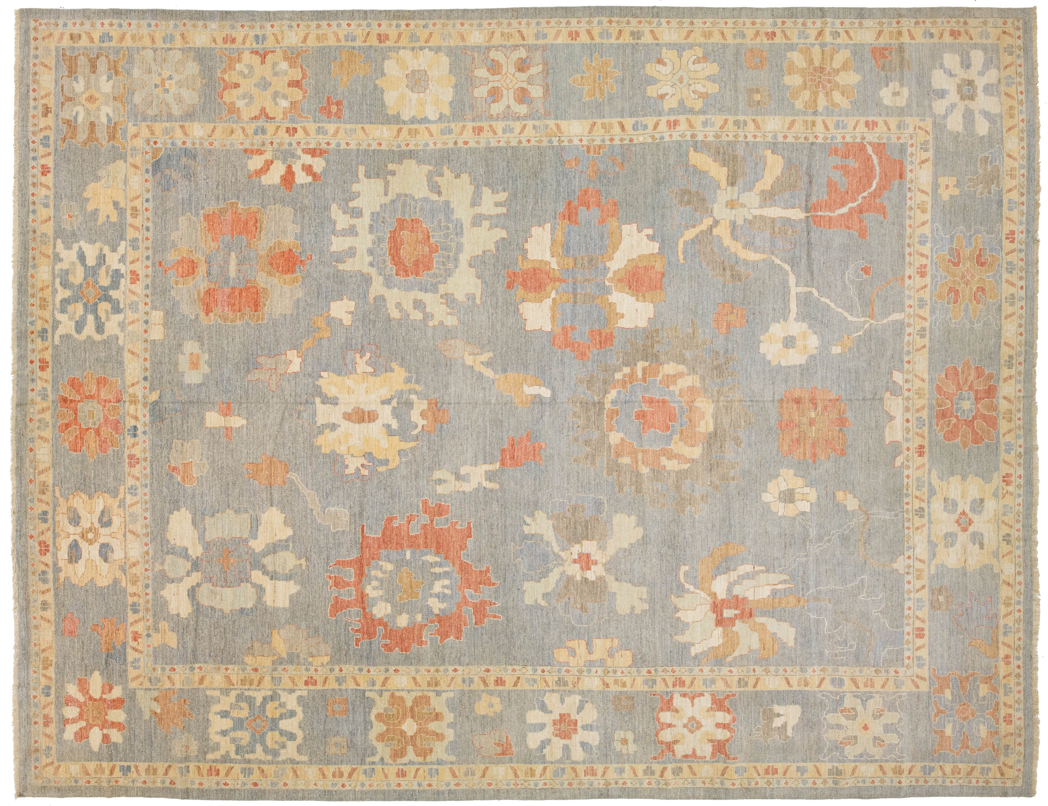 Modern Oushak Wool Rug 14 X 17