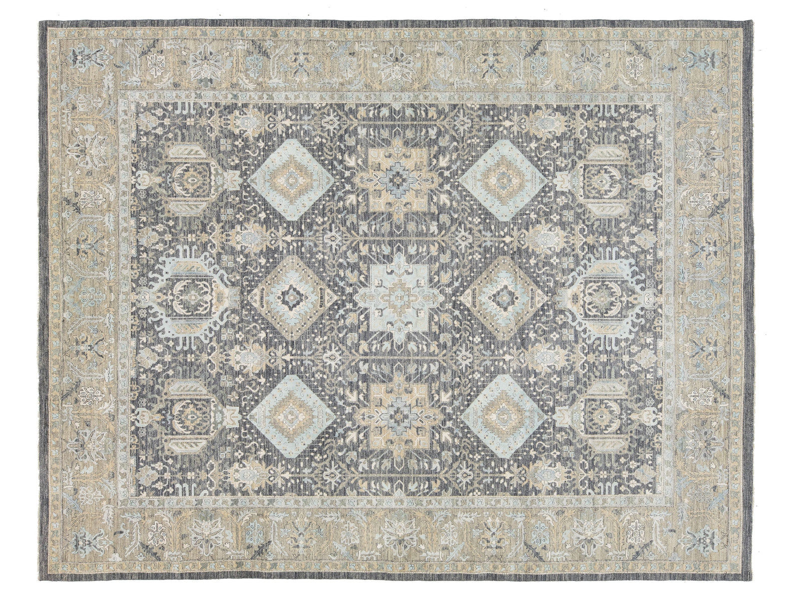 Modern Oushak Wool and Silk Rug 12 X 15