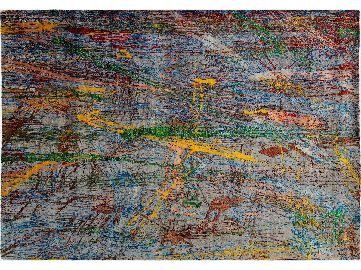 Modern Wool and Silk Rug 10 X 14