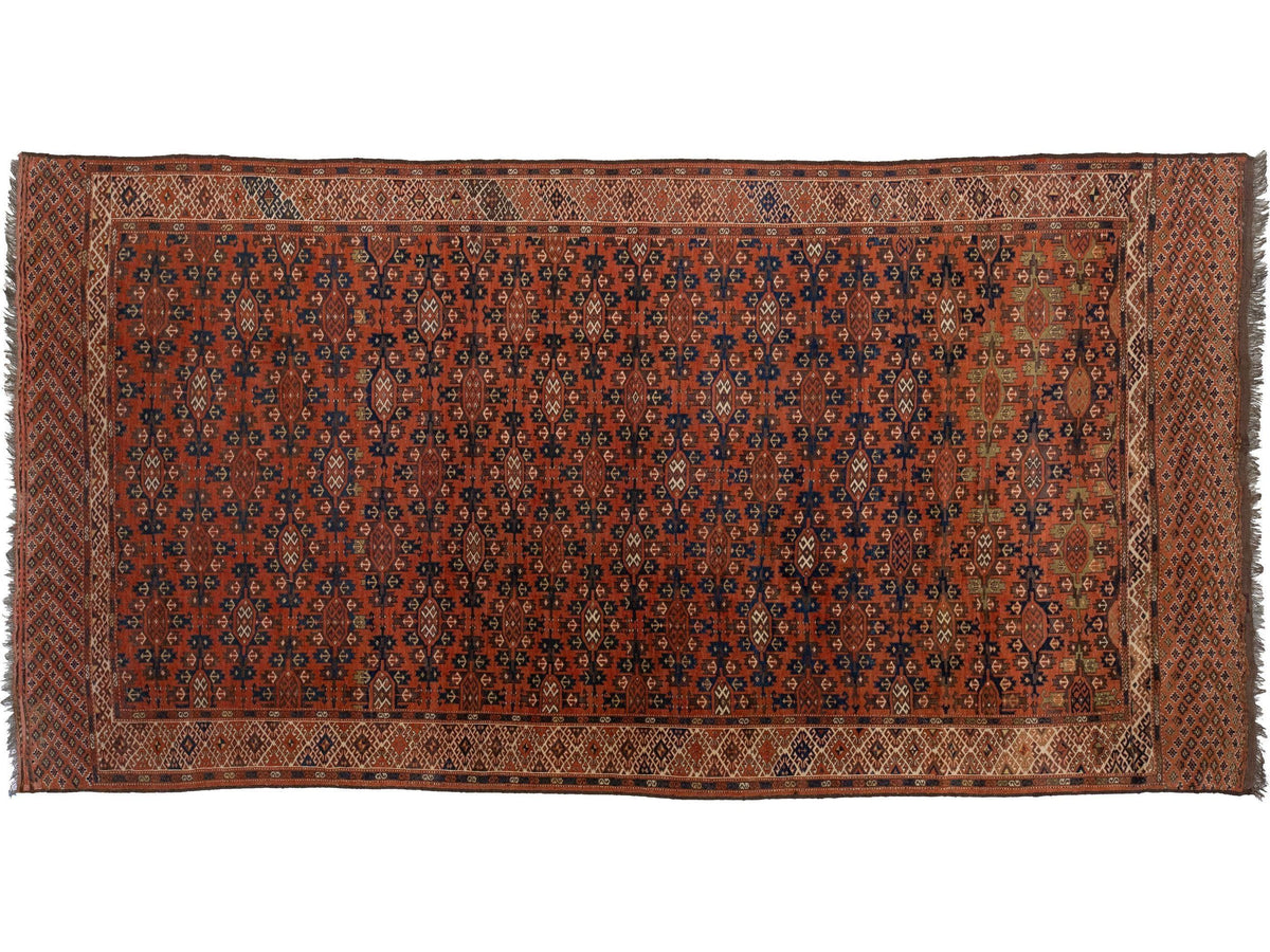 Antique Yamoud Wool Rug 7 X 14
