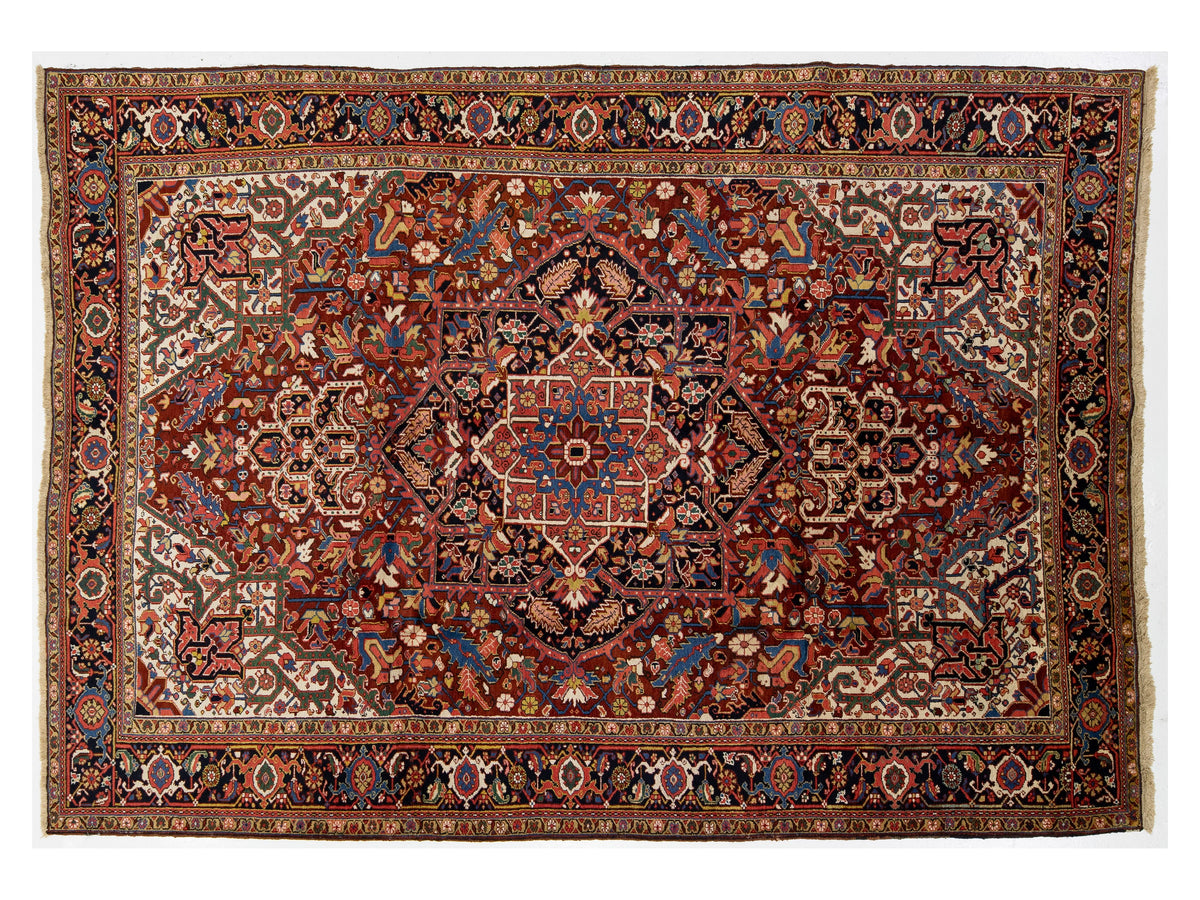 Antique Heriz Wool Rug 9 X 12