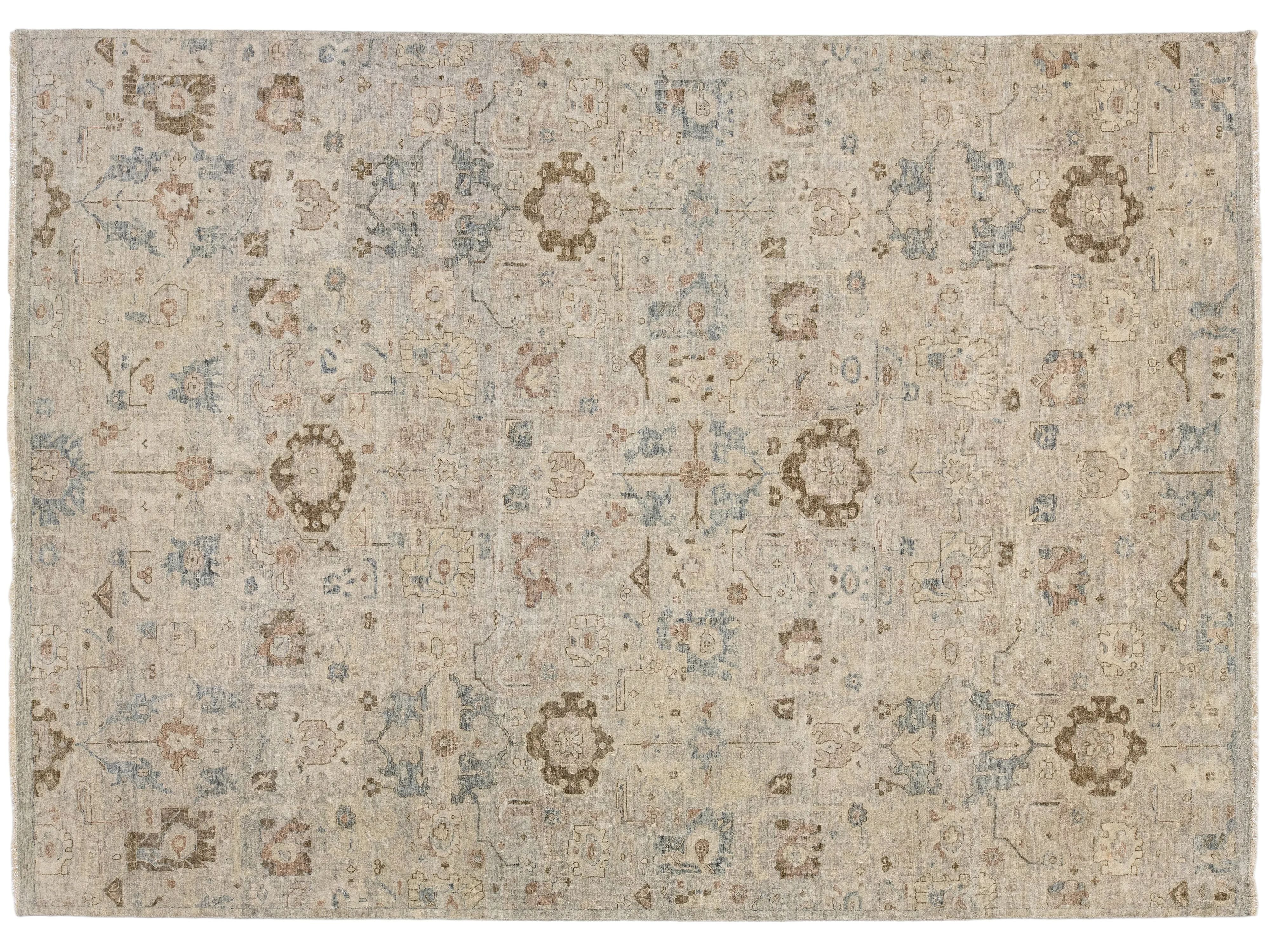 Modern Oushak Wool Rug 10 X 14