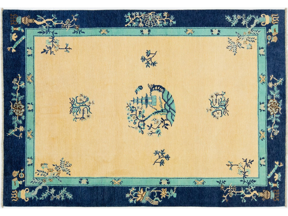 Modern Art Deco Floral Chinese Wool Rug 6 X 8