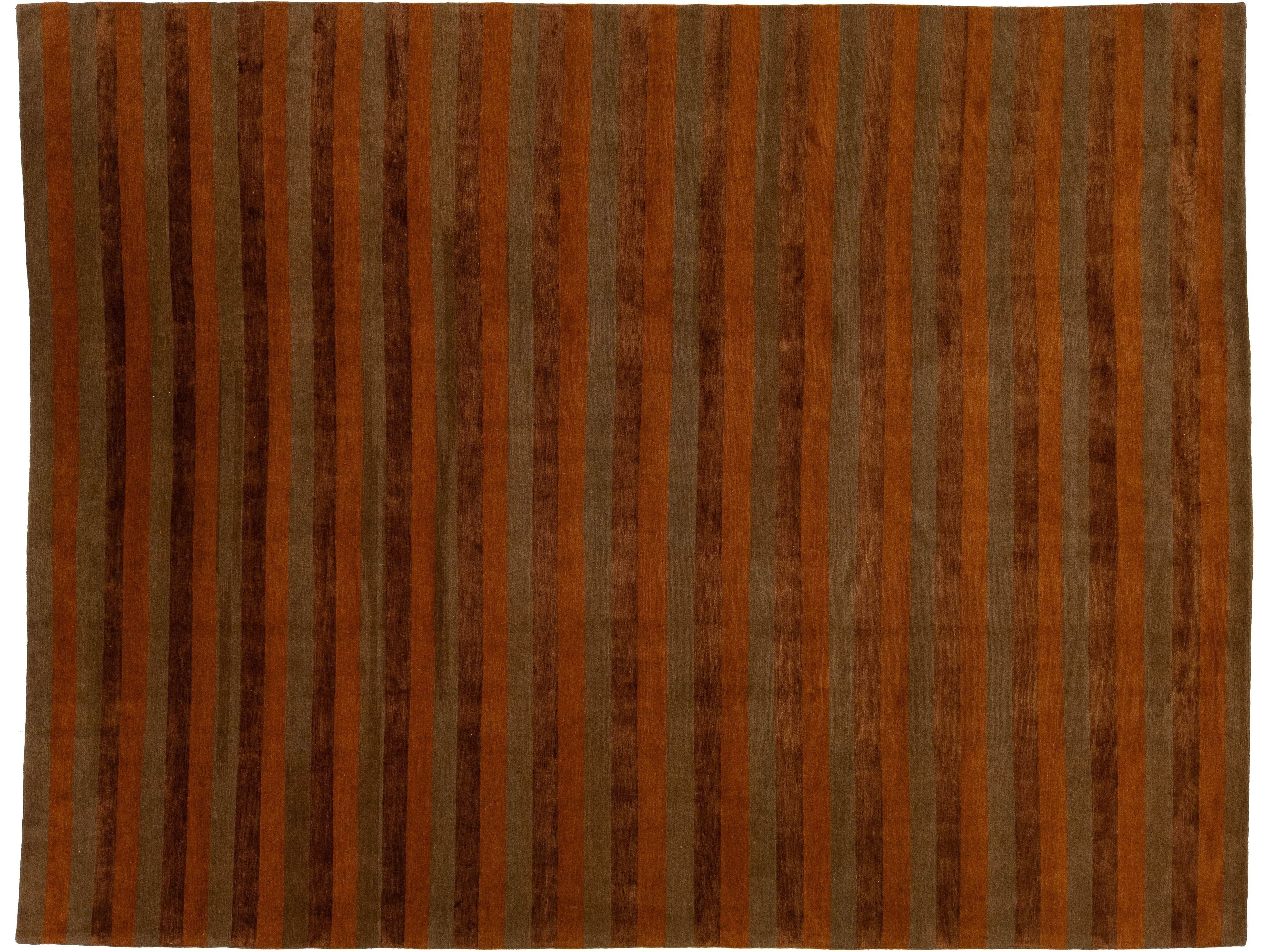 Modern Tibetan Wool and Silk Rug 10 X 13