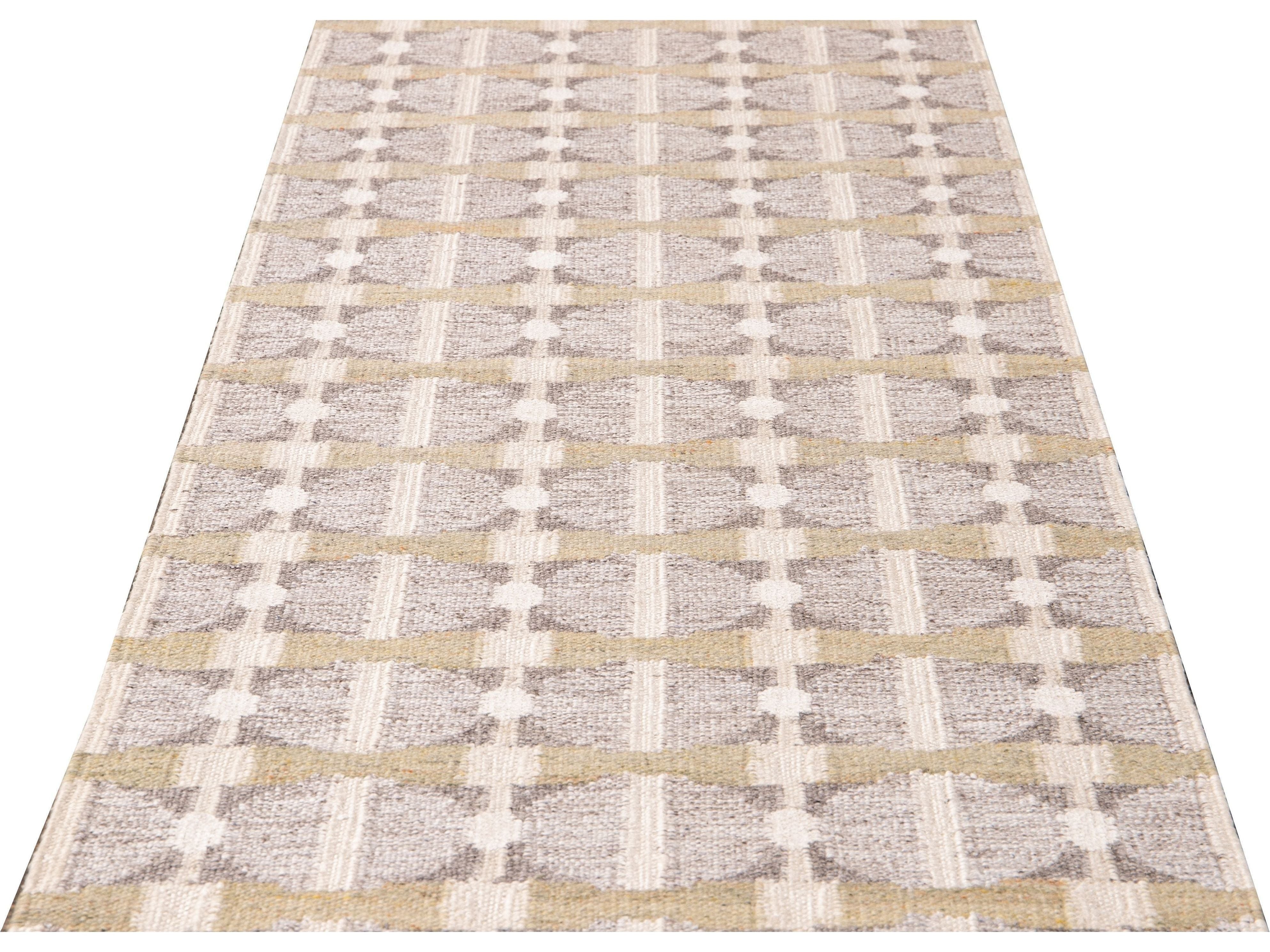 Modern Swedish Style Nude Handmade Geometric Long Wool Runner