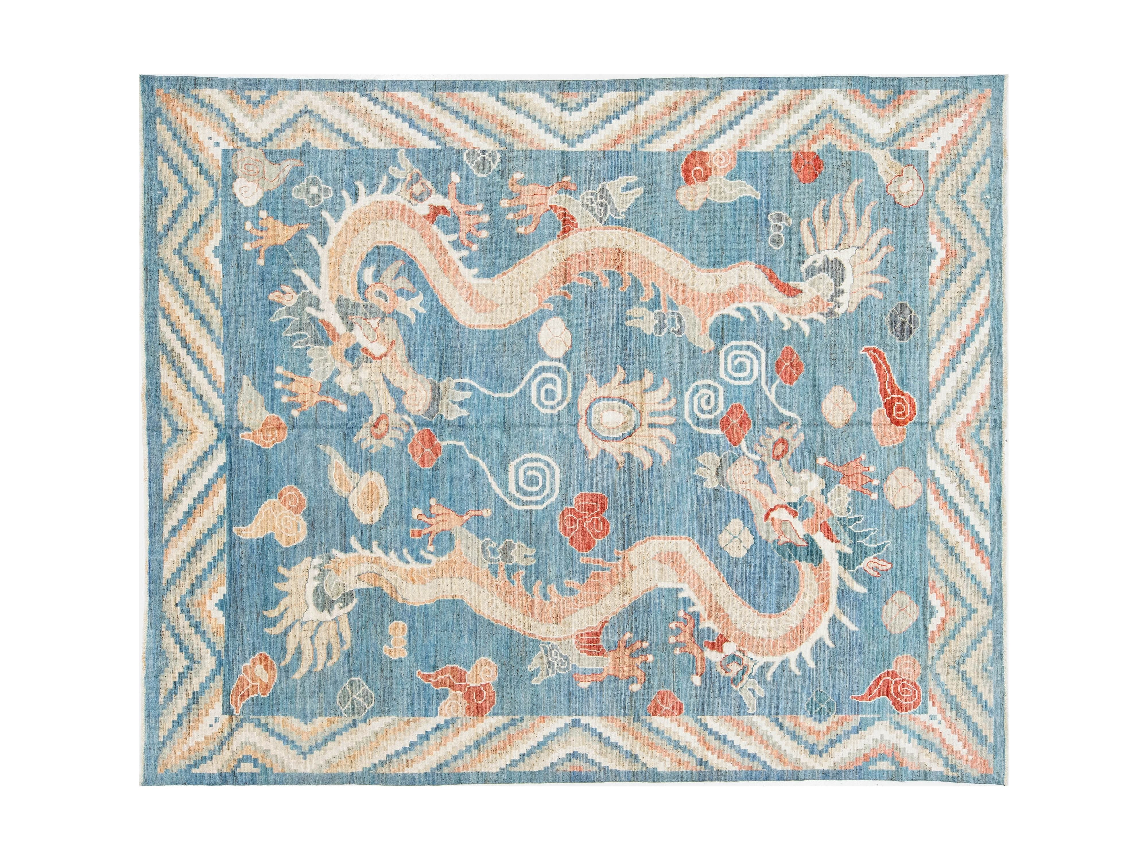Modern Art Deco Dragon Chinese Wool Rug 8 X 10