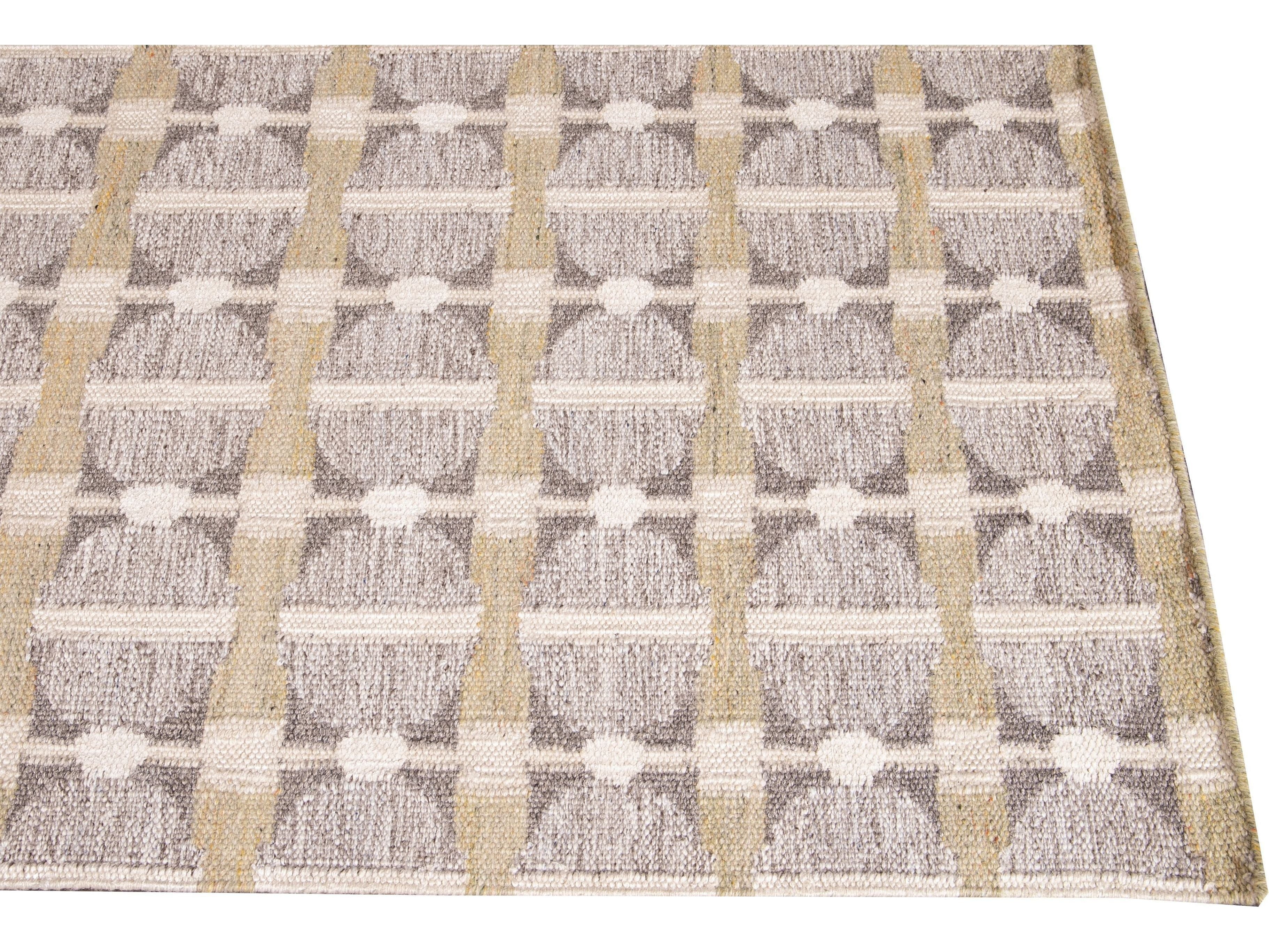 Modern Swedish Style Nude Handmade Geometric Long Wool Runner