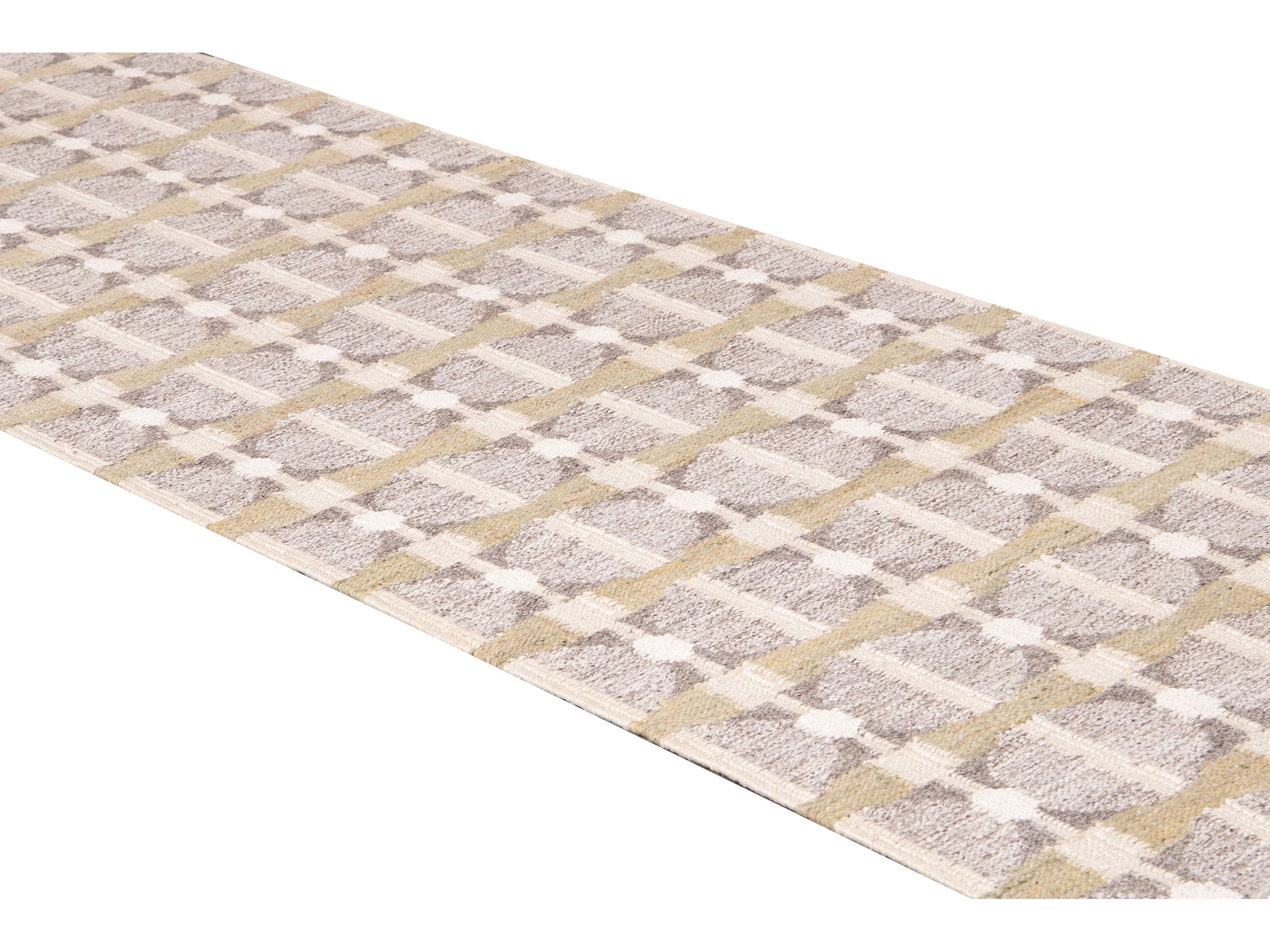 Modern Swedish Style Nude Handmade Geometric Long Wool Runner