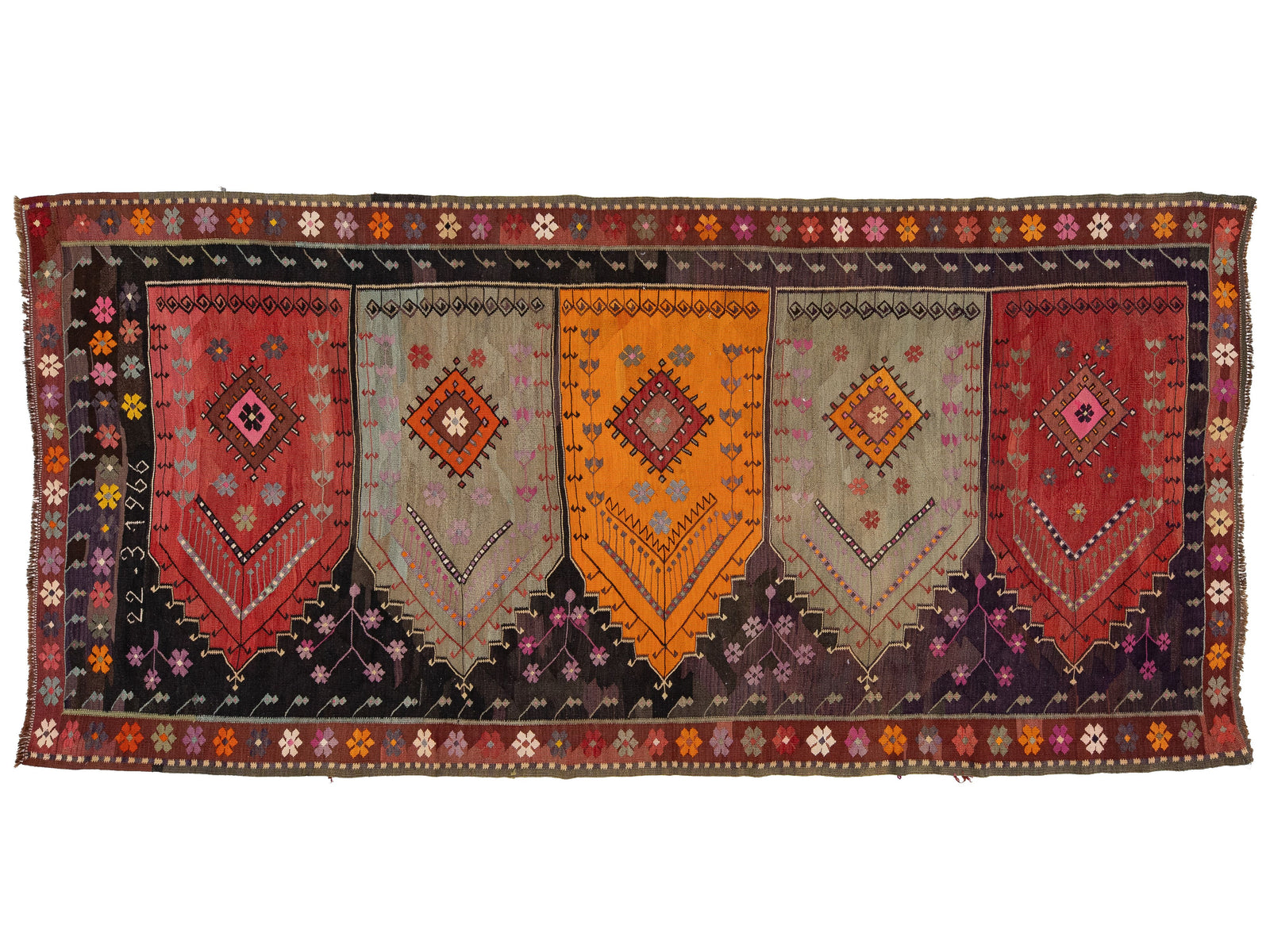 Mid Century Turkish Kilim Wool Rug 5 X 11