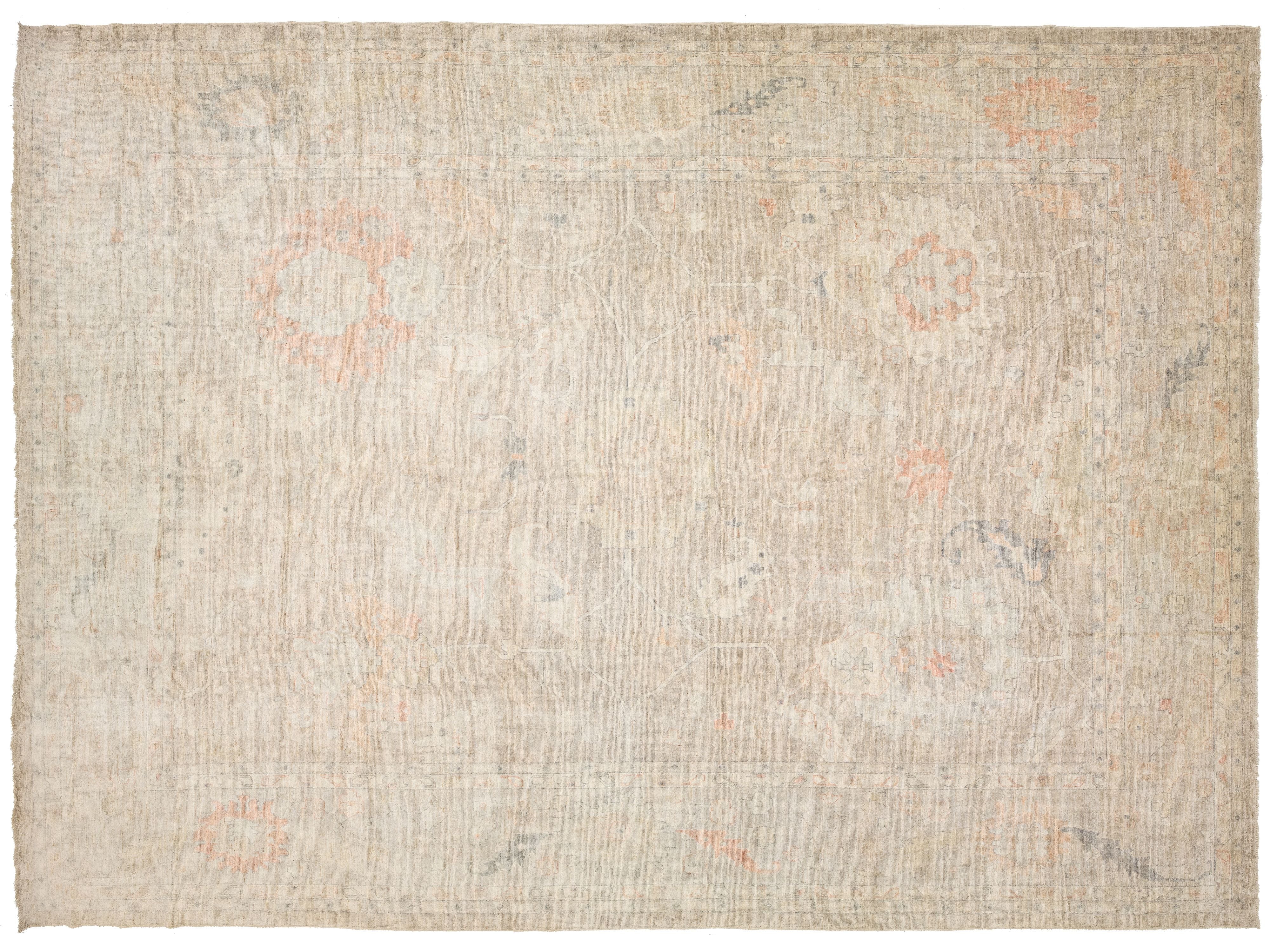 Modern Oushak Wool Rug 14 X 19