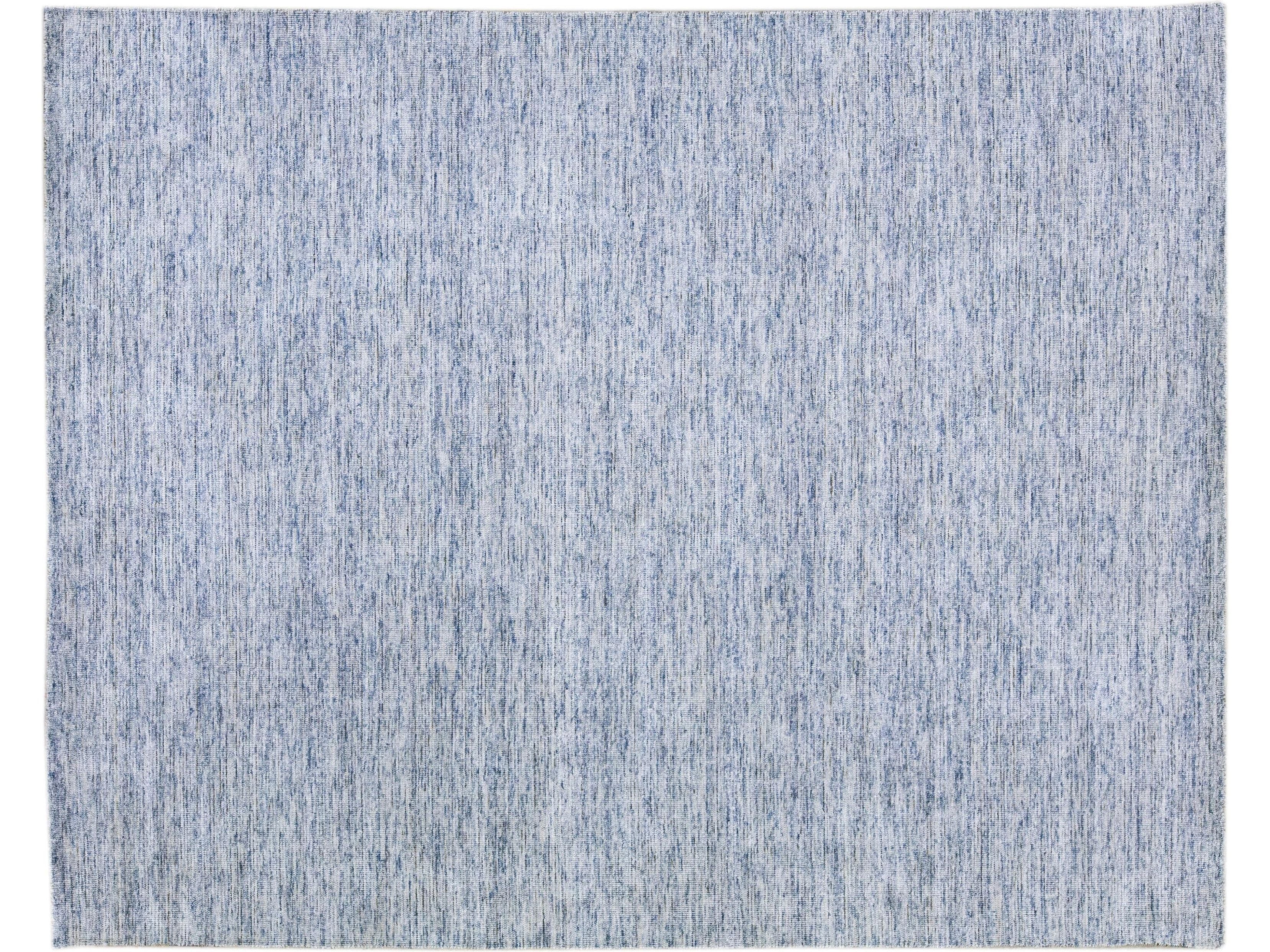 Modern Apadana's Groove Bamboo / Silk Handmade Blue Rug