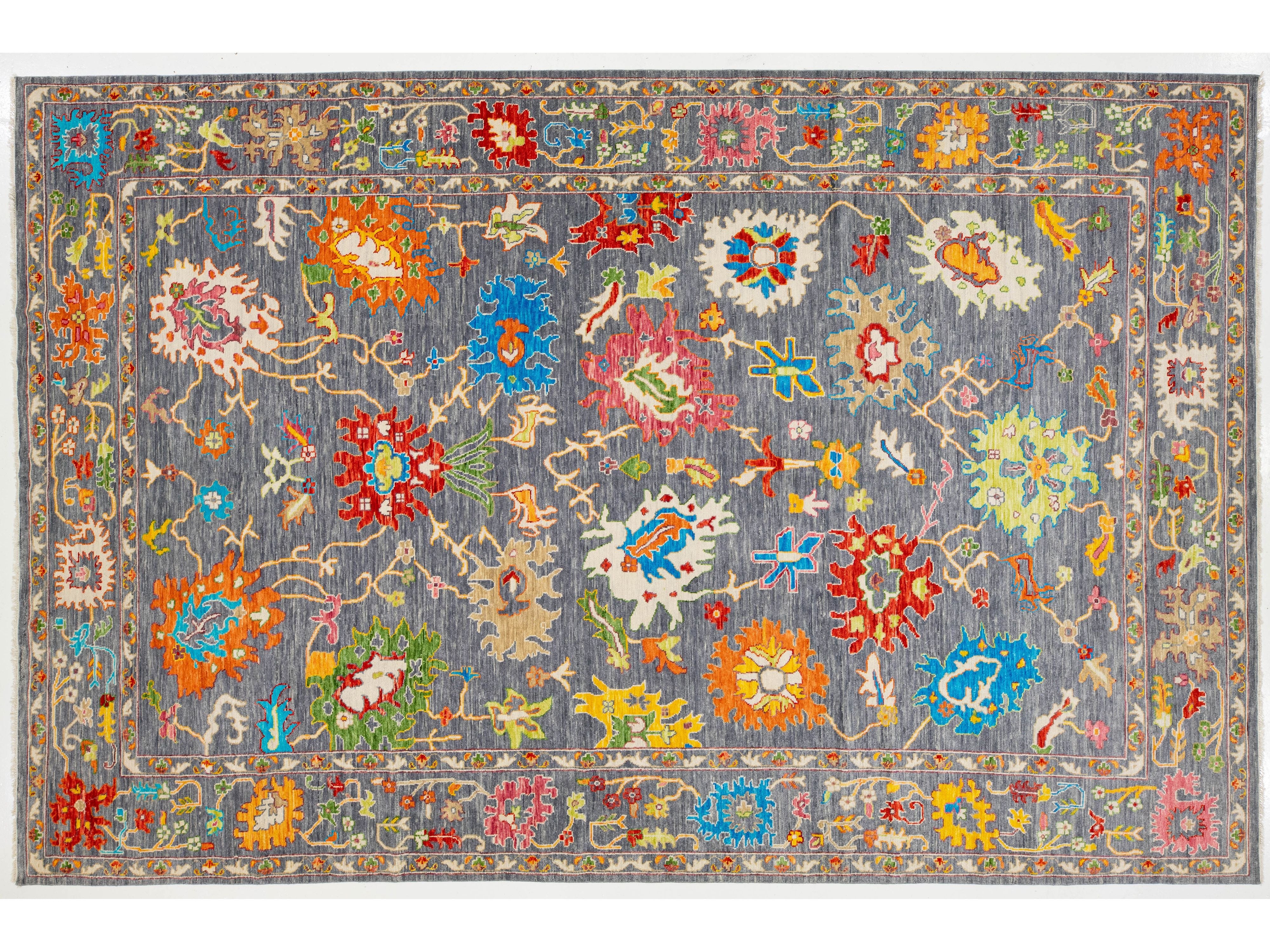 Modern Oushak Wool Rug 12 X 19