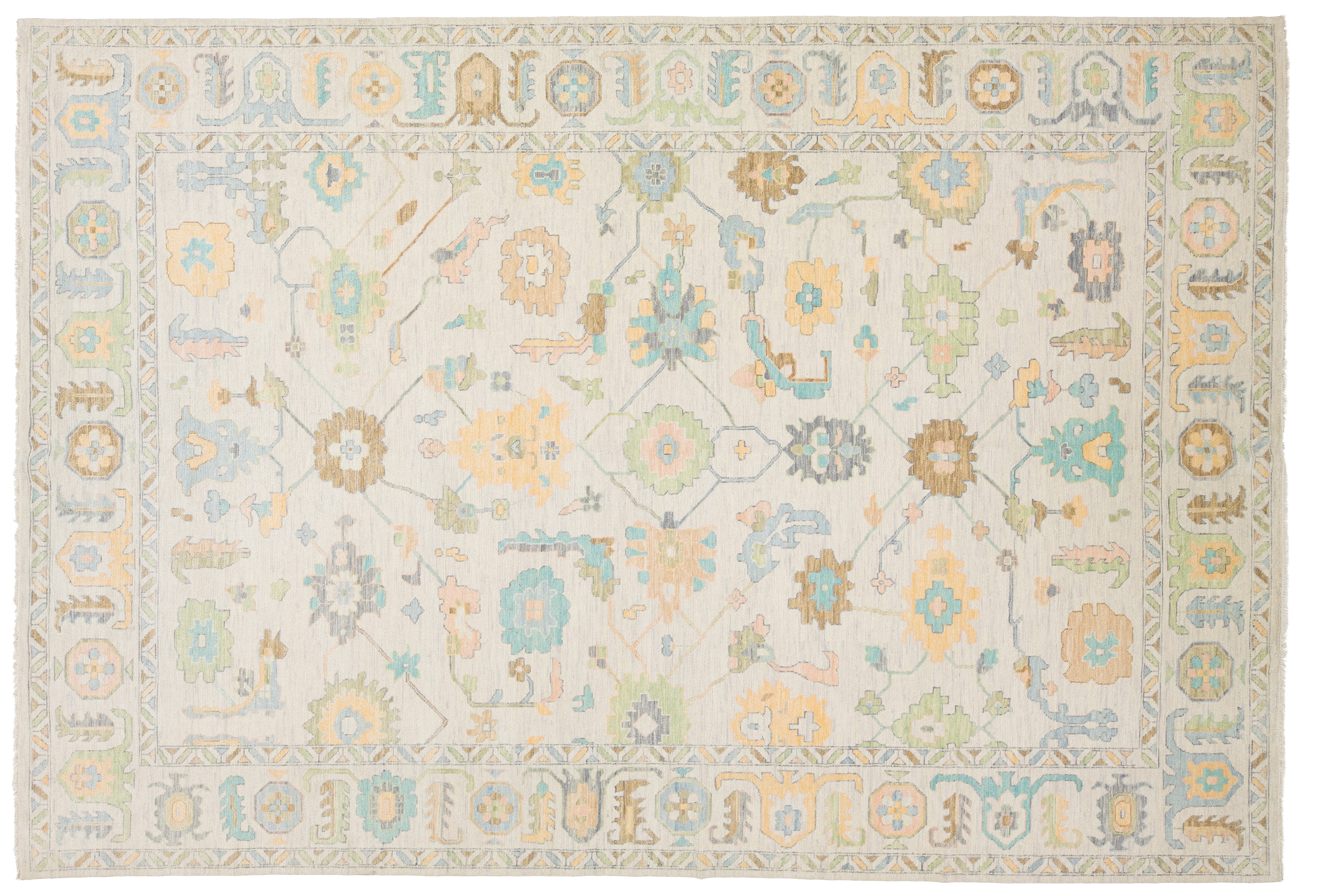 Modern Oushak Wool Rug 12 X 18