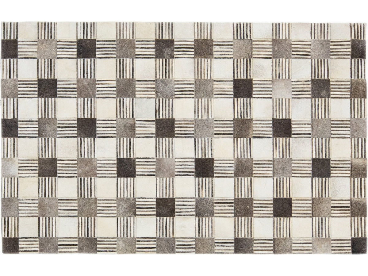 Contemporary Leather/Wool Patch Rug 5 X 8
