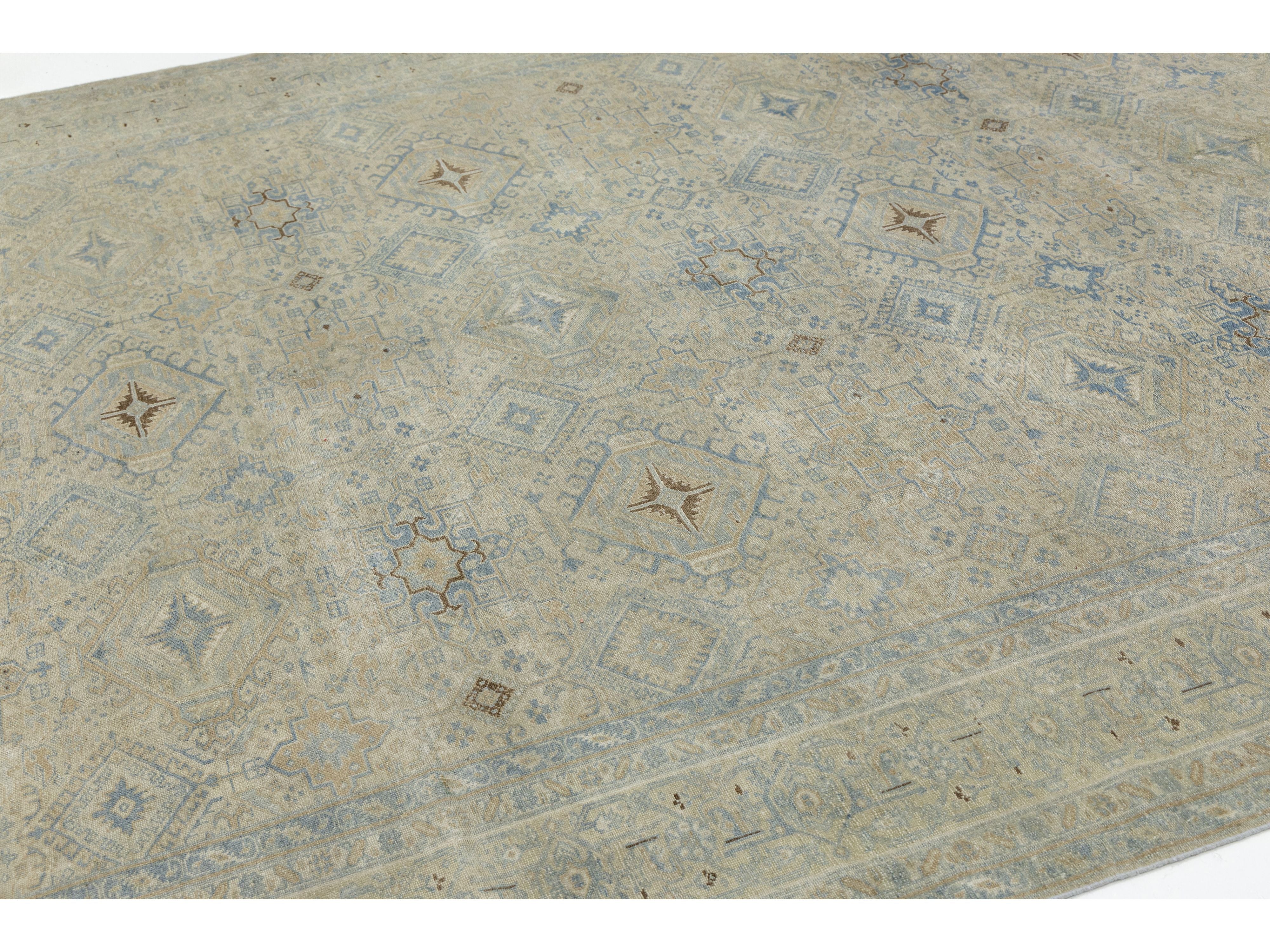 Antique Heriz Wool Rug 9 X 12