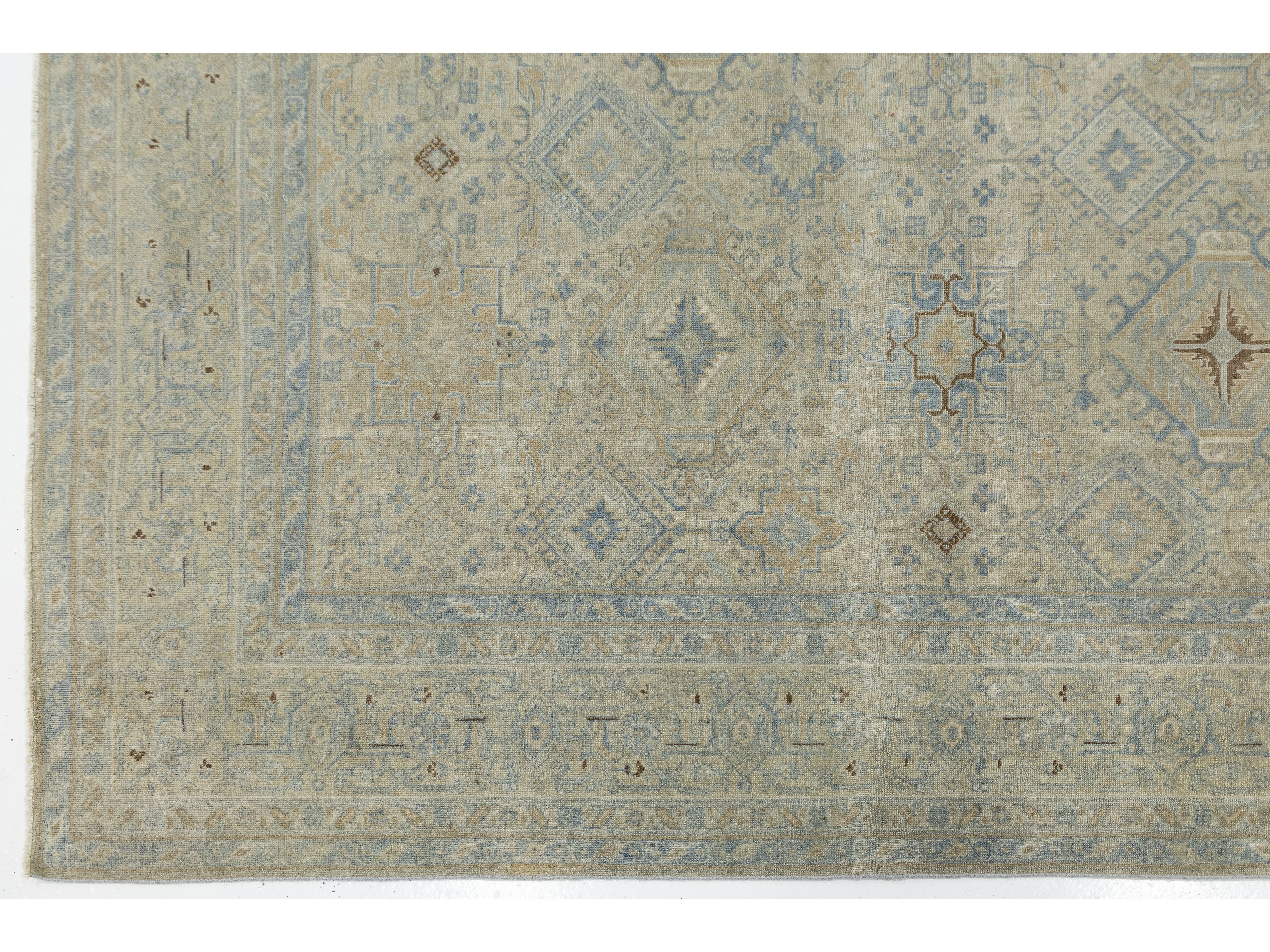 Antique Heriz Wool Rug 9 X 12