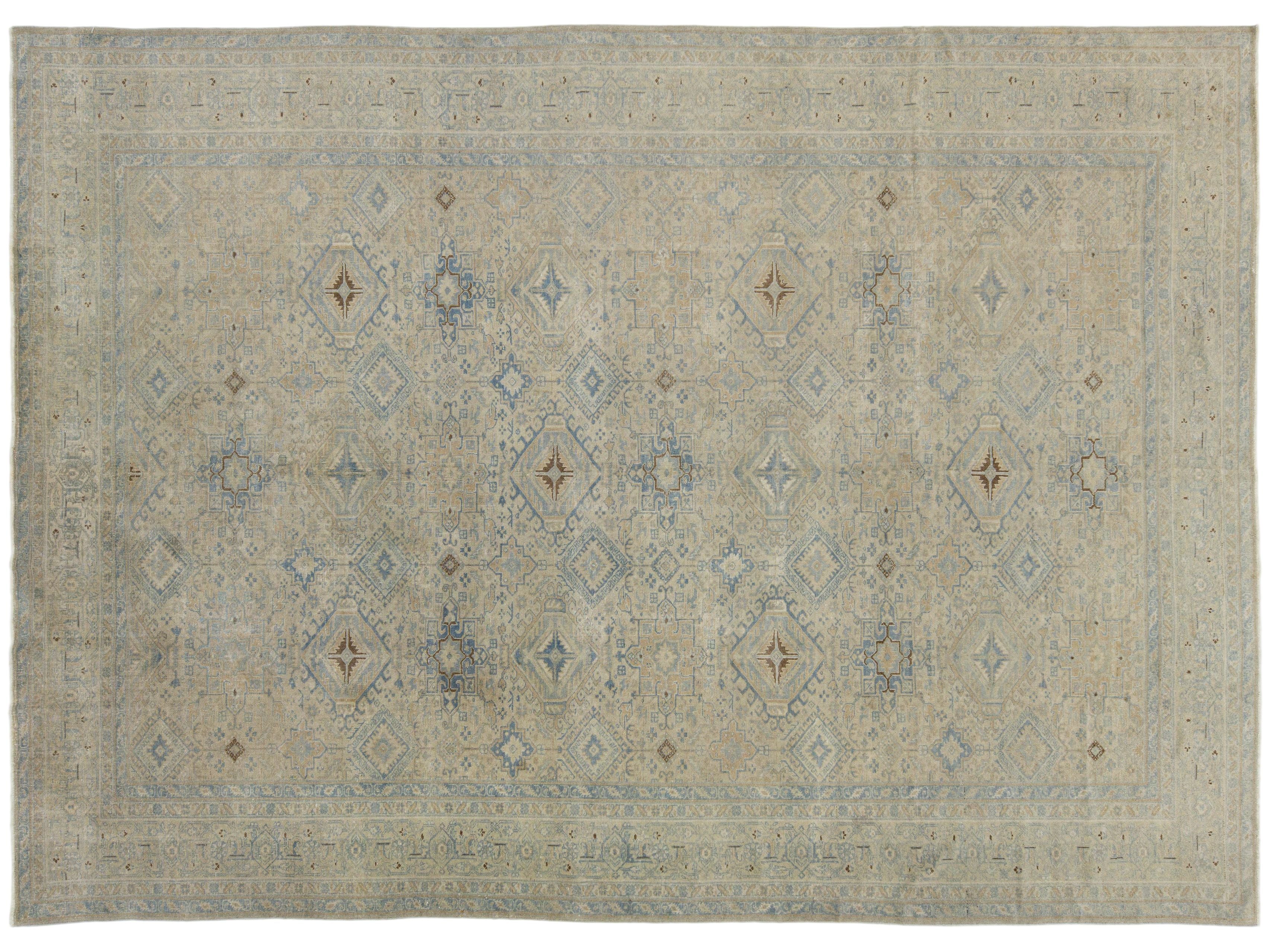 Antique Heriz Wool Rug 9 X 12