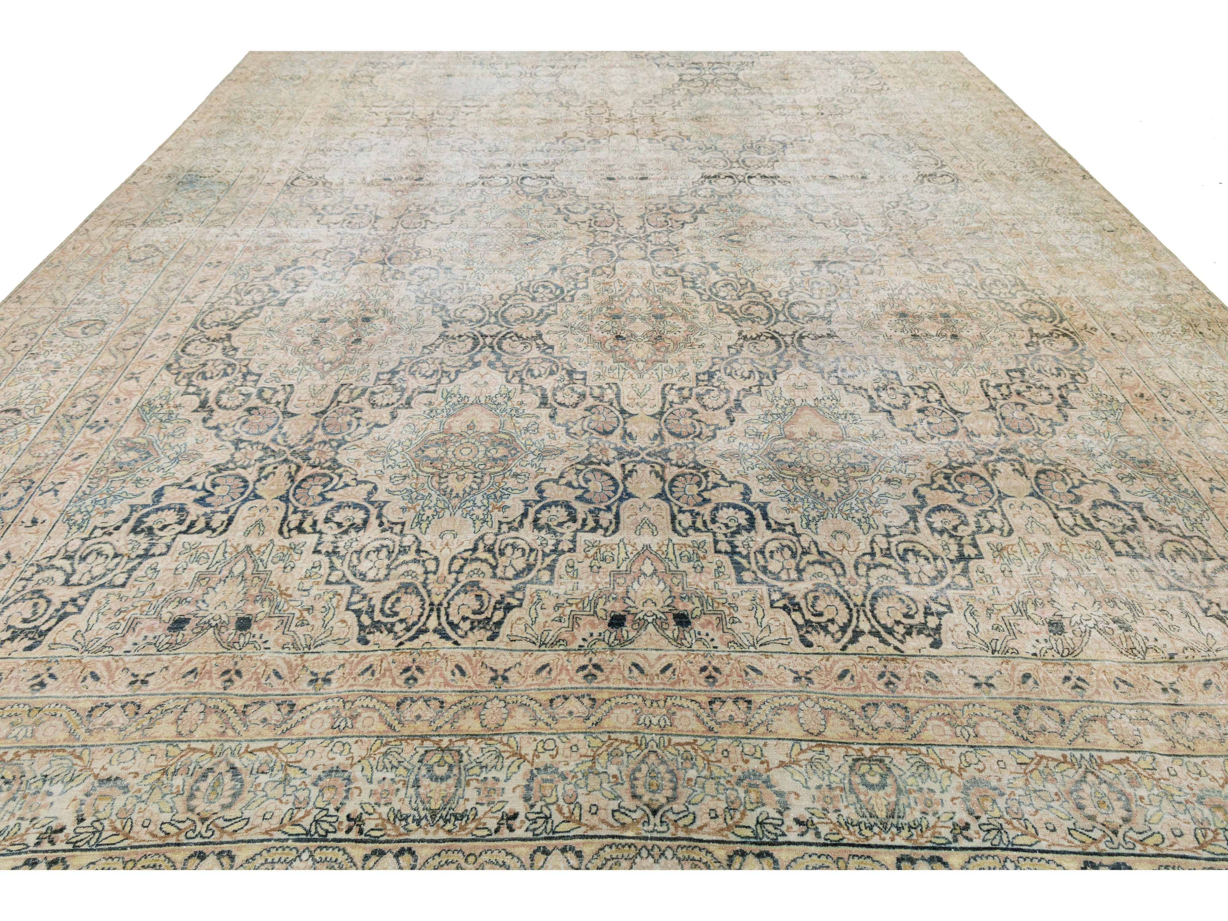 Antique Kerman Wool Rug 11 X 17