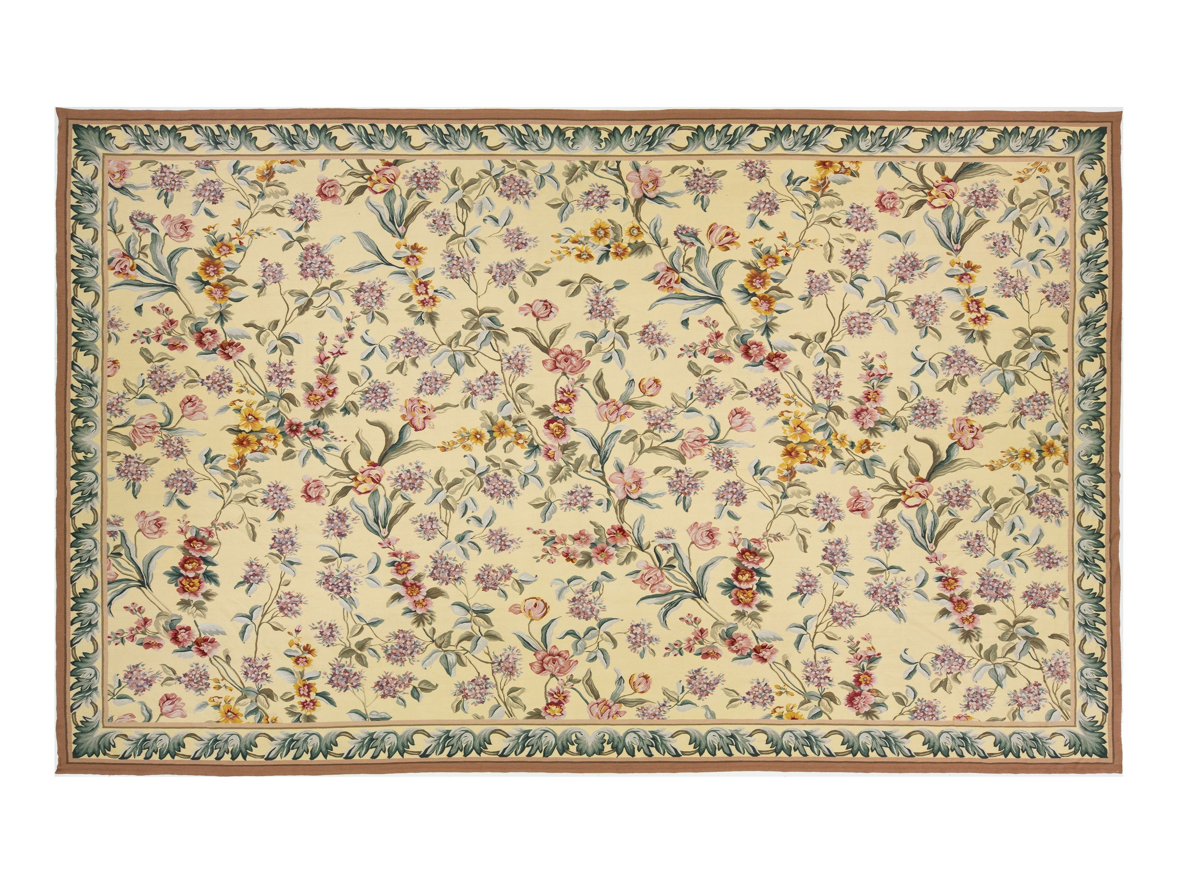 Vintage French Aubusson Wool Rug 13 X 20