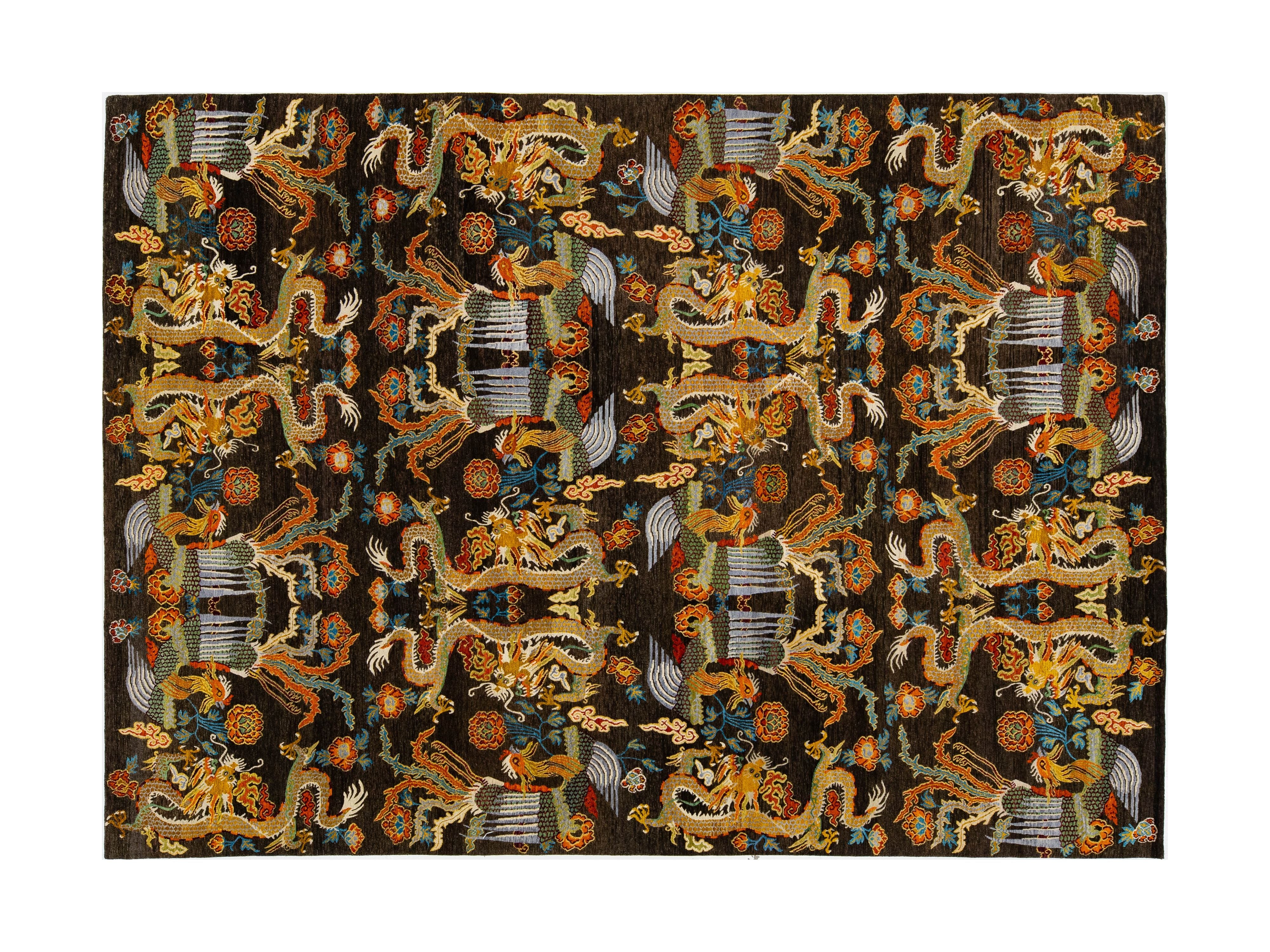 Modern Art Deco Dragon Chinese Wool Rug 9 X 13