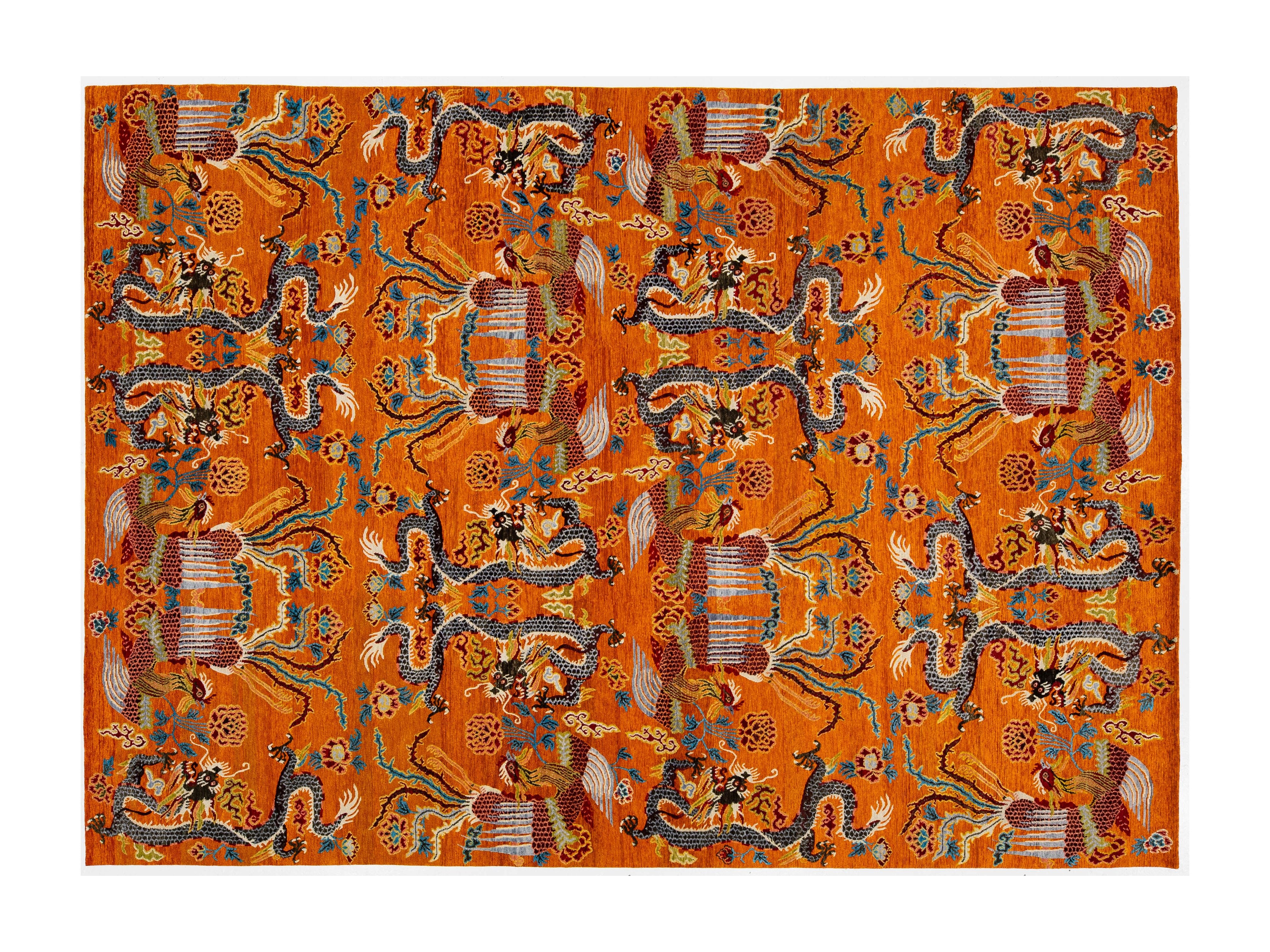 Modern Art Deco Dragon Chinese Wool Rug 9 X 13