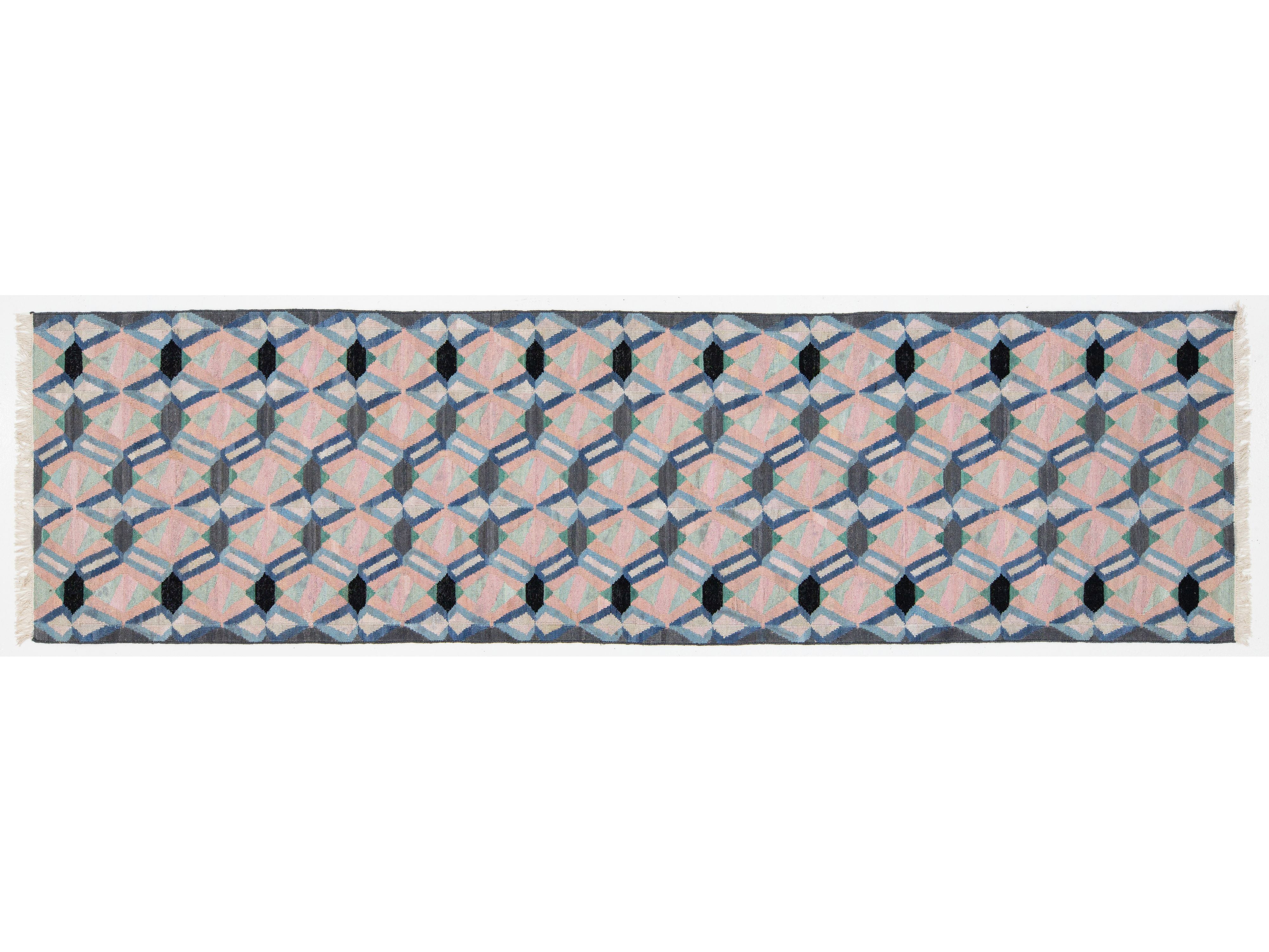 Modern Kilim Wool Runner Rug 3 X 12