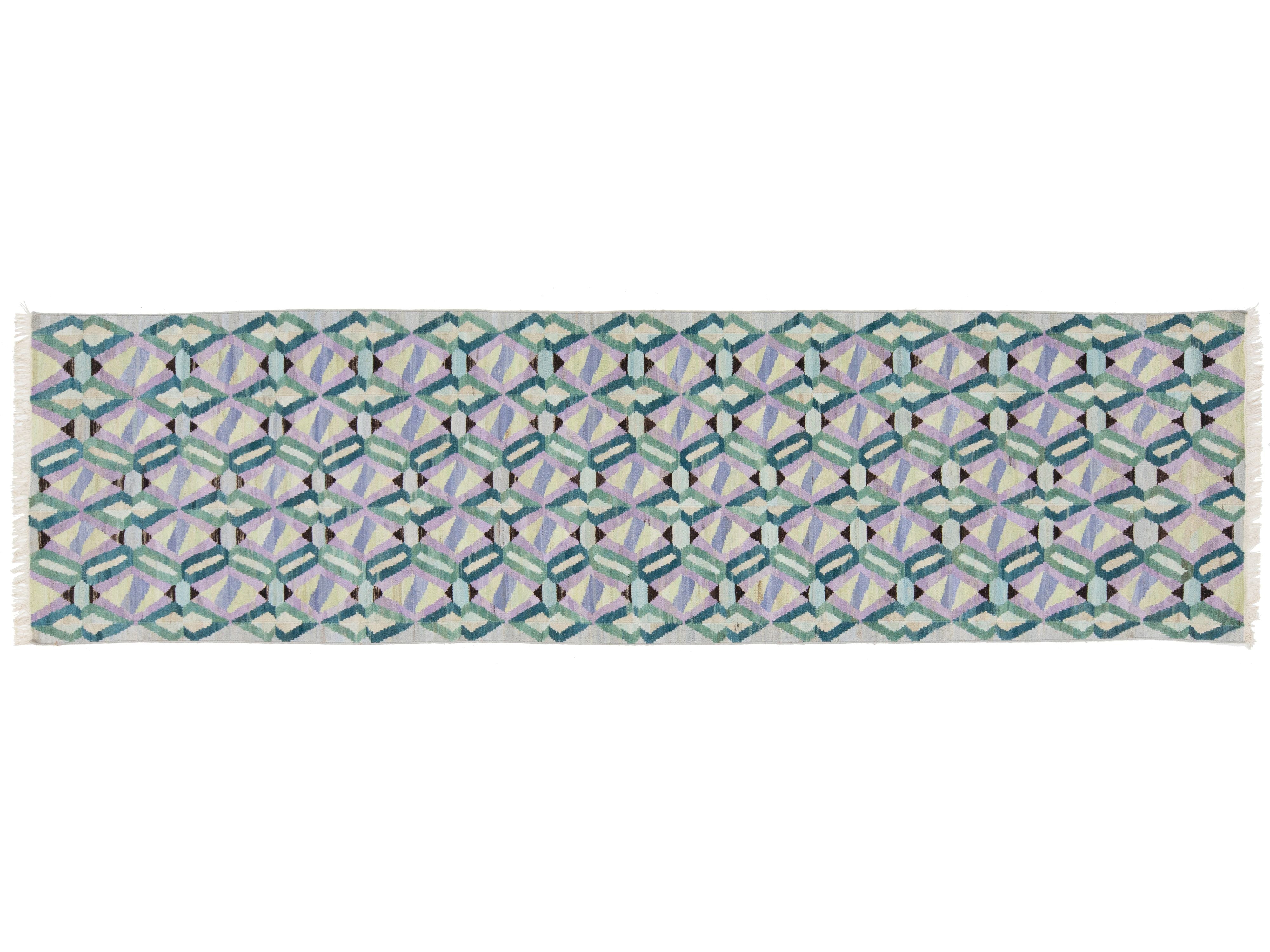 Modern Kilim Wool Runner Rug 3 X 12