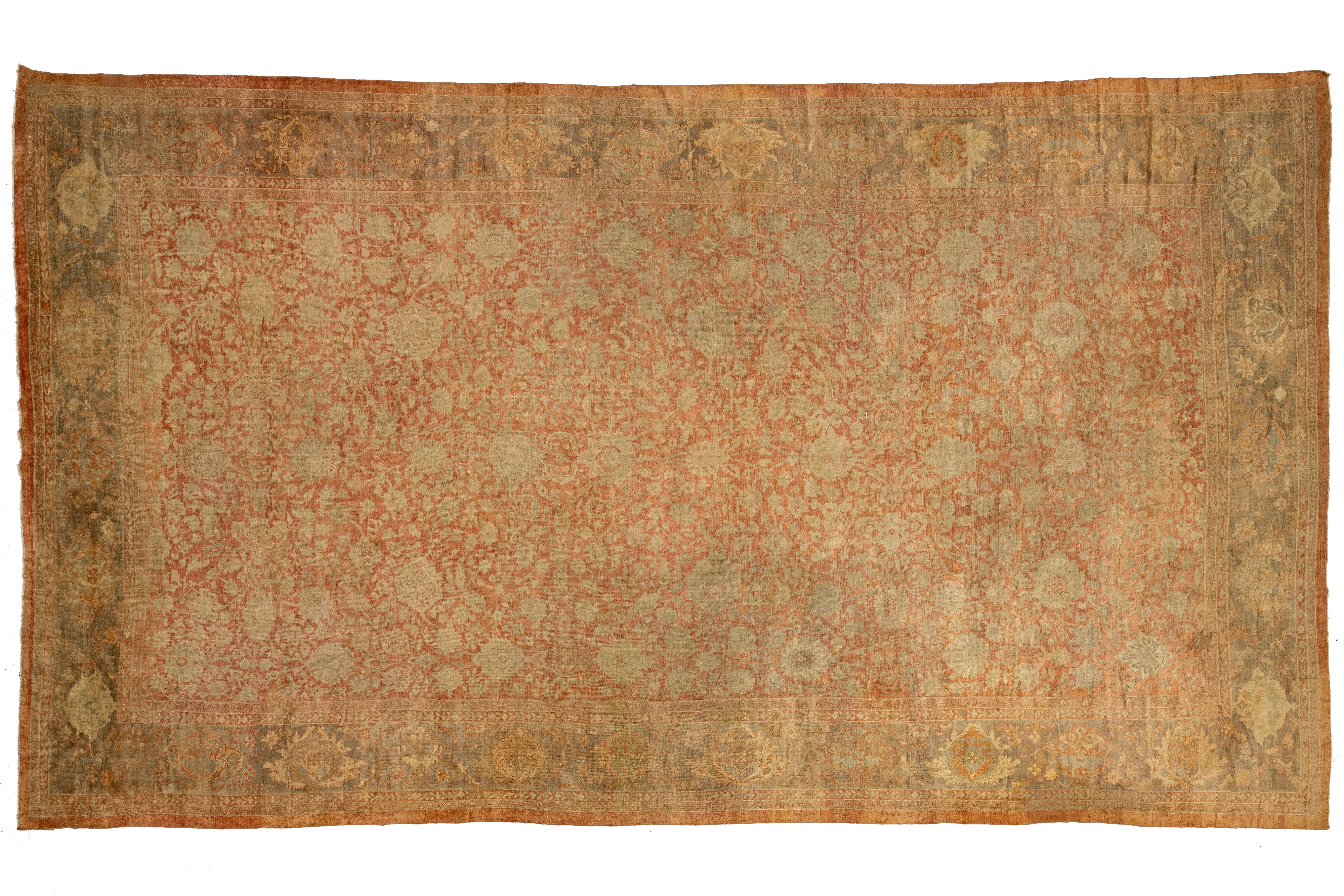 Antique Mahal Wool Rug 15 X 25