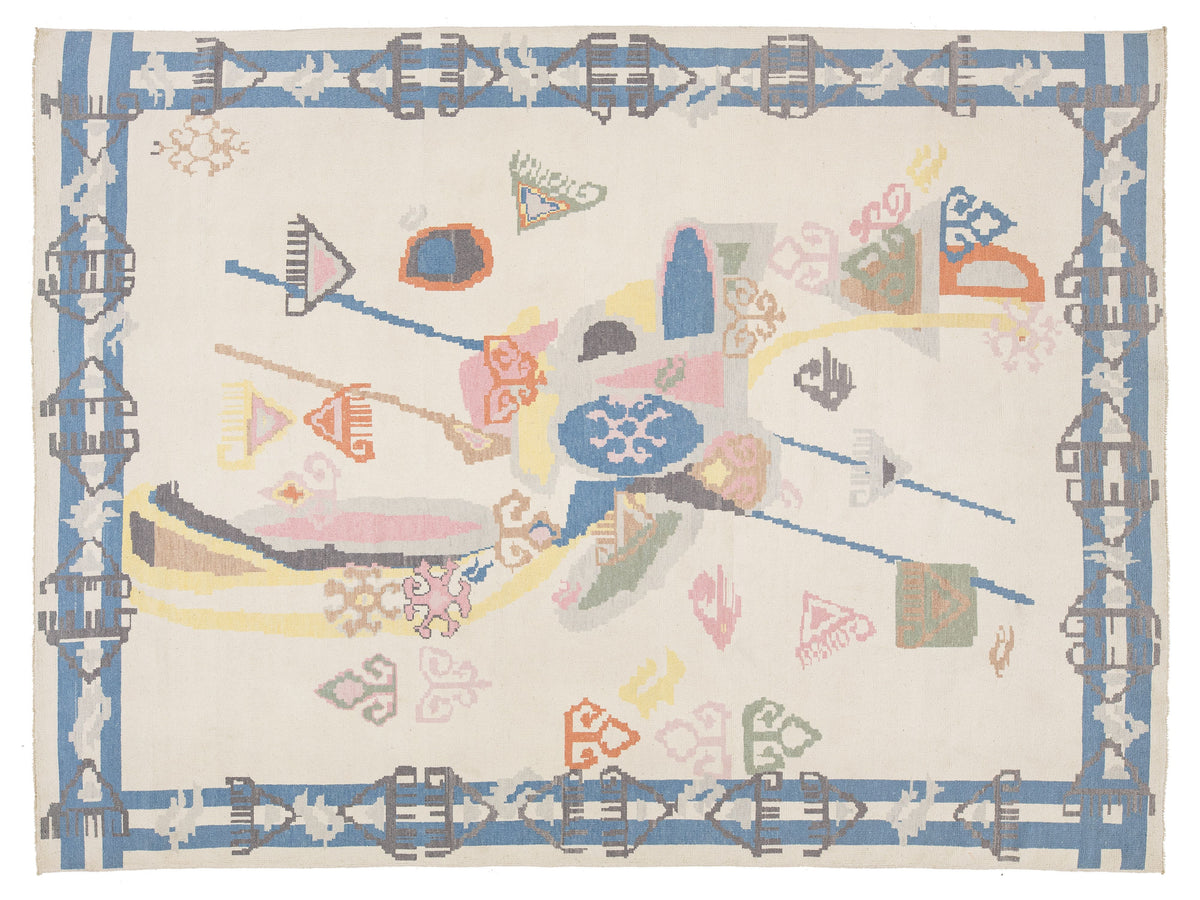Modern Art Deco Wool Rug 9 X 12