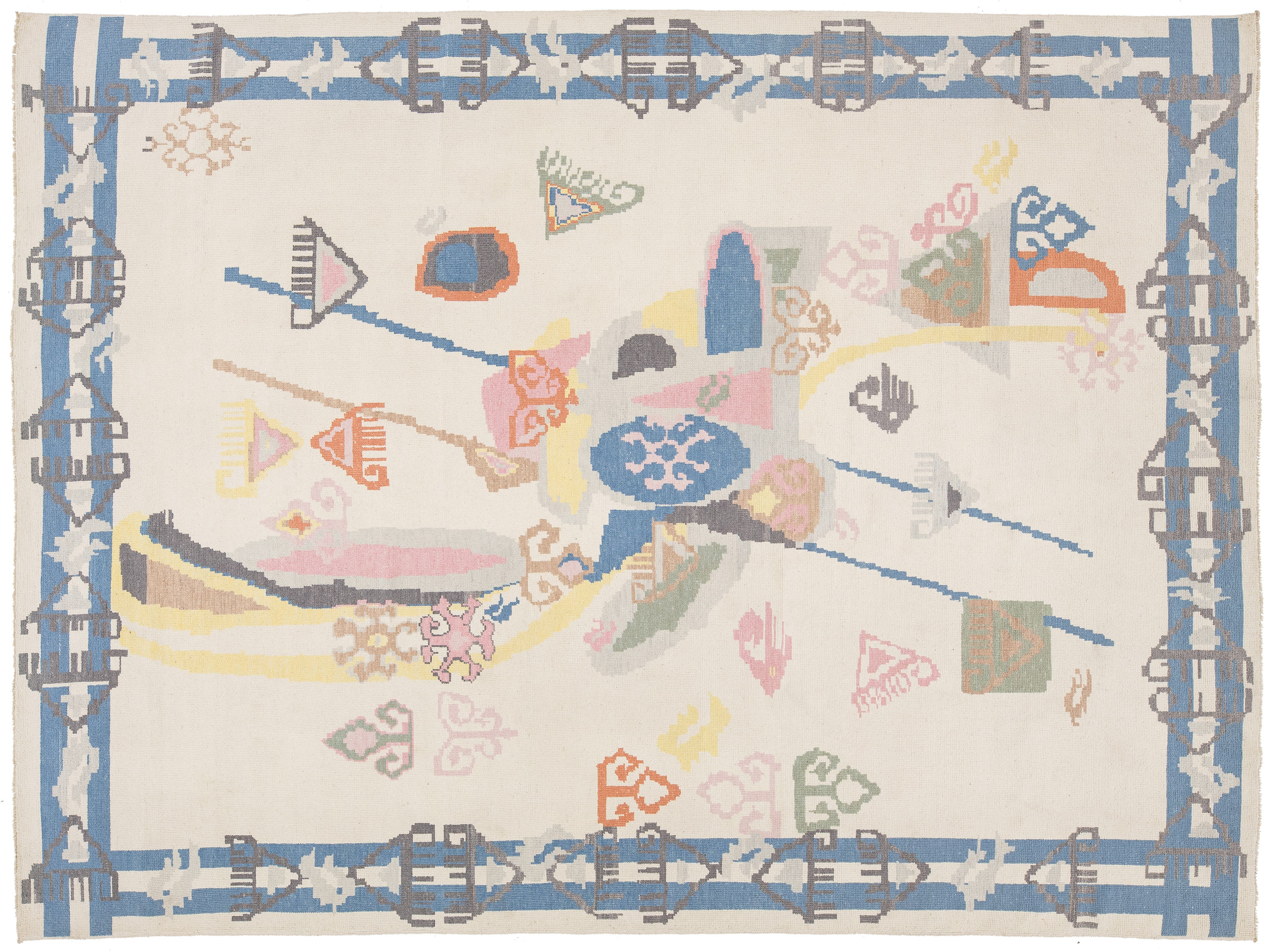 Modern Art Deco Wool Rug 9 X 12