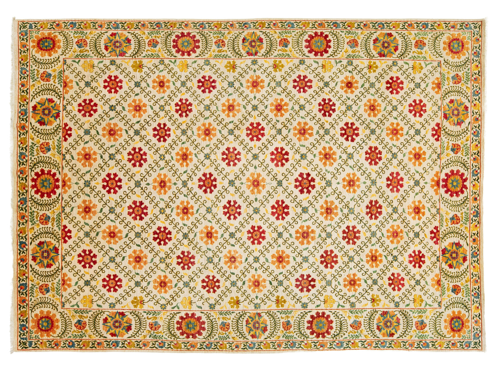 Modern Suzani Wool Rug 10 X 14