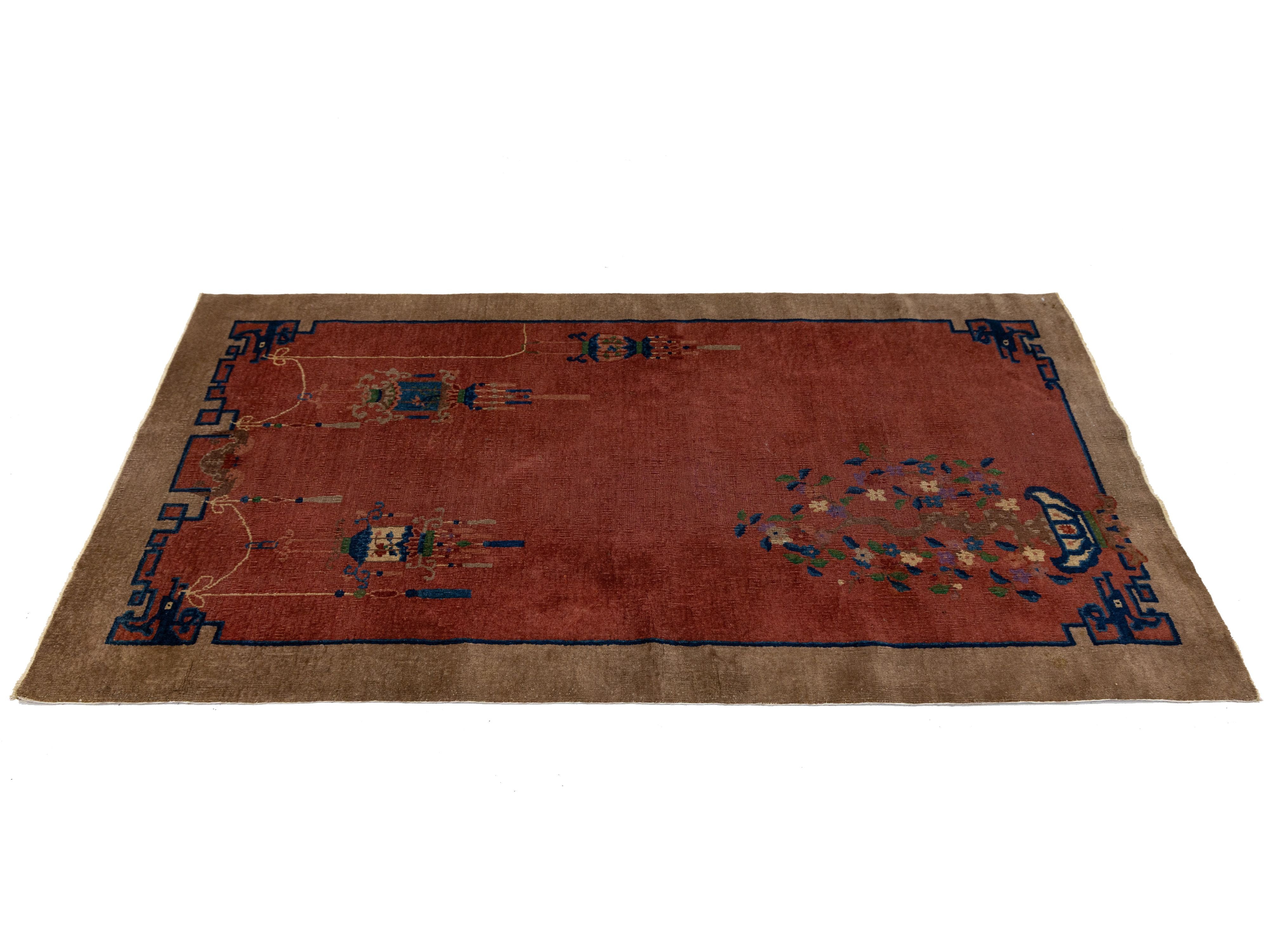Antique Art Deco Chinese Wool Rug 4 X 7