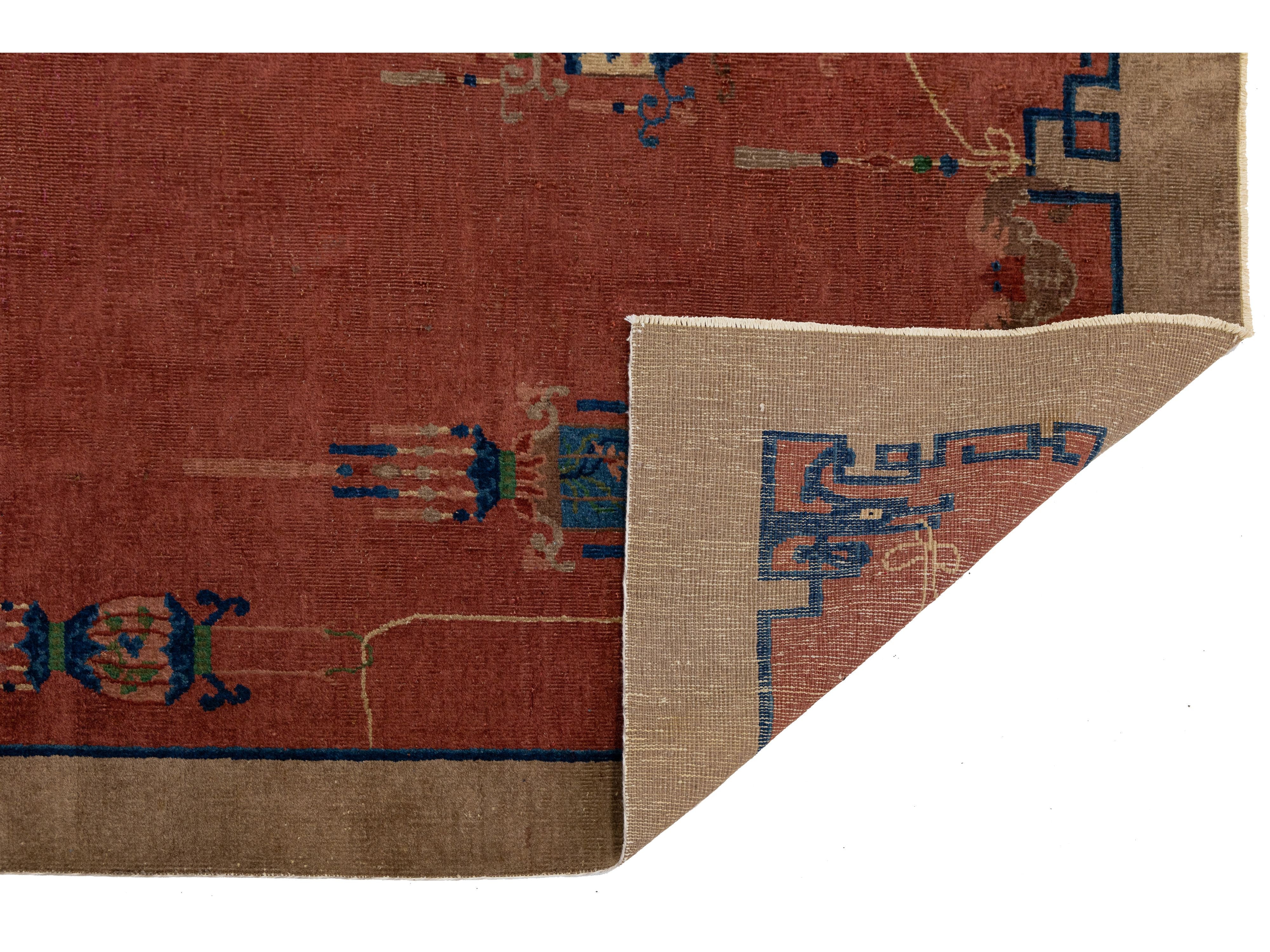 Antique Art Deco Chinese Wool Rug 4 X 7