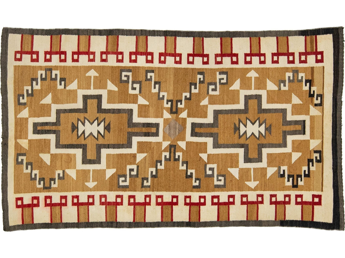 Antique Flat-Weave Navajo Wool Rug 4 X 7