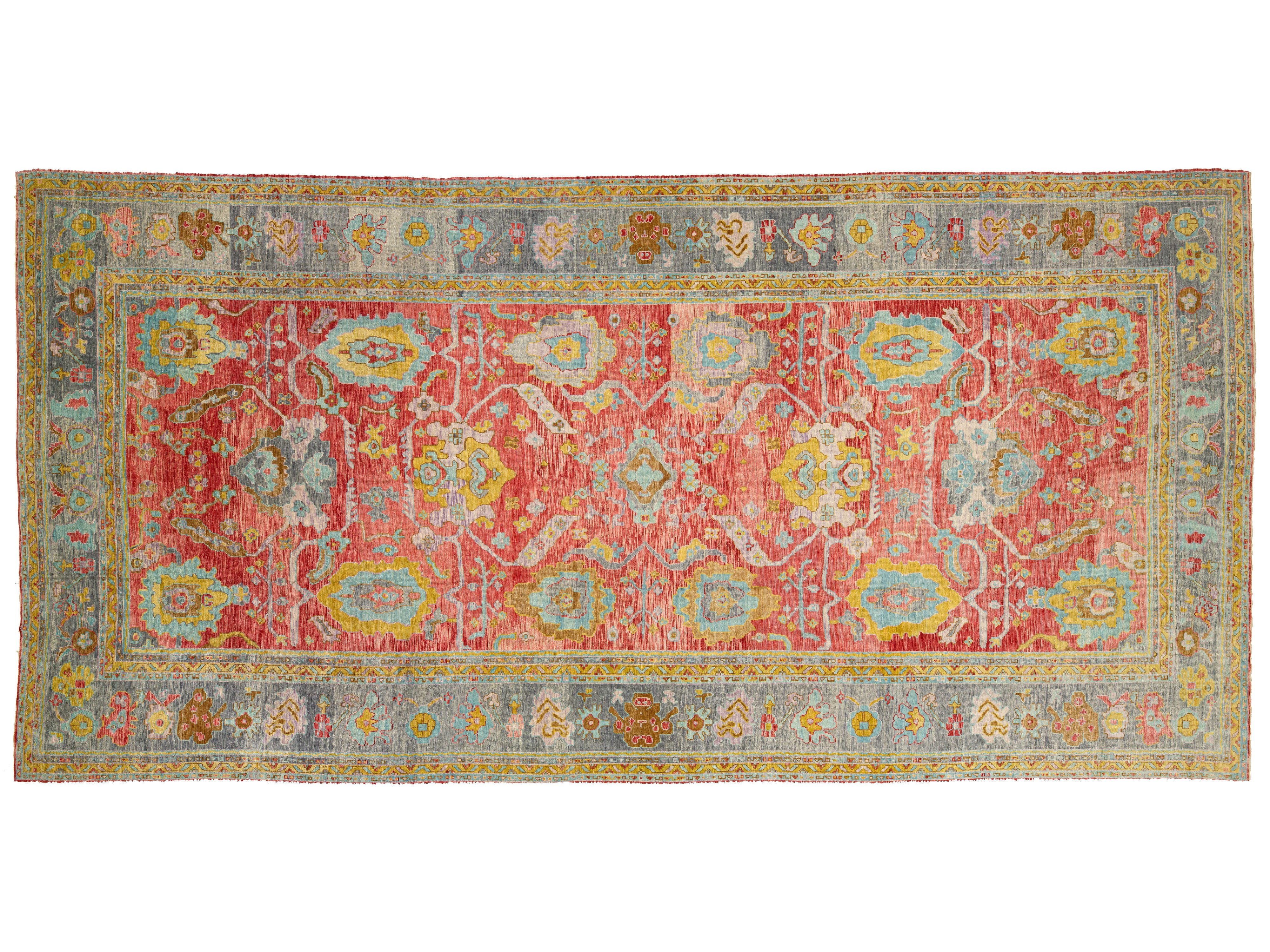 Modern Turkish Oushak Wool Rug 12 X 25