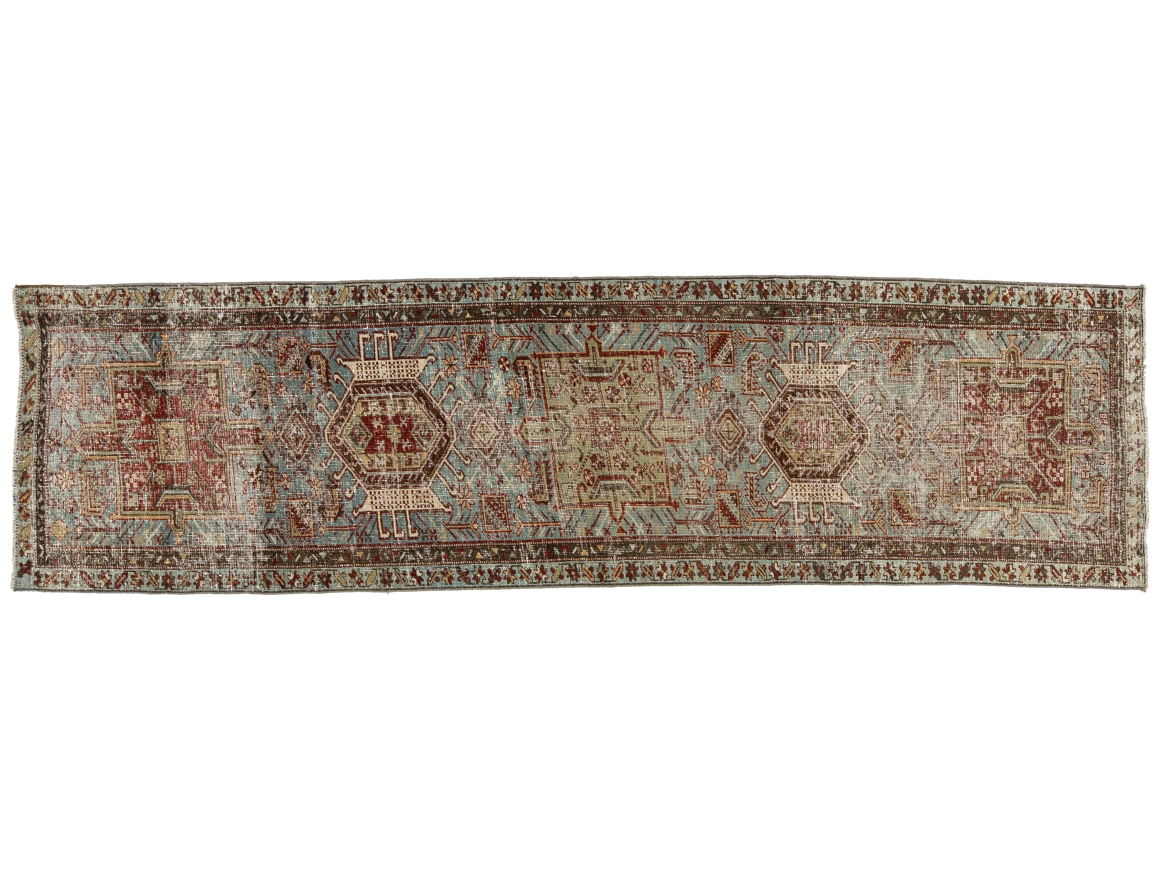 Antique Heriz Wool Runner 3 X 10