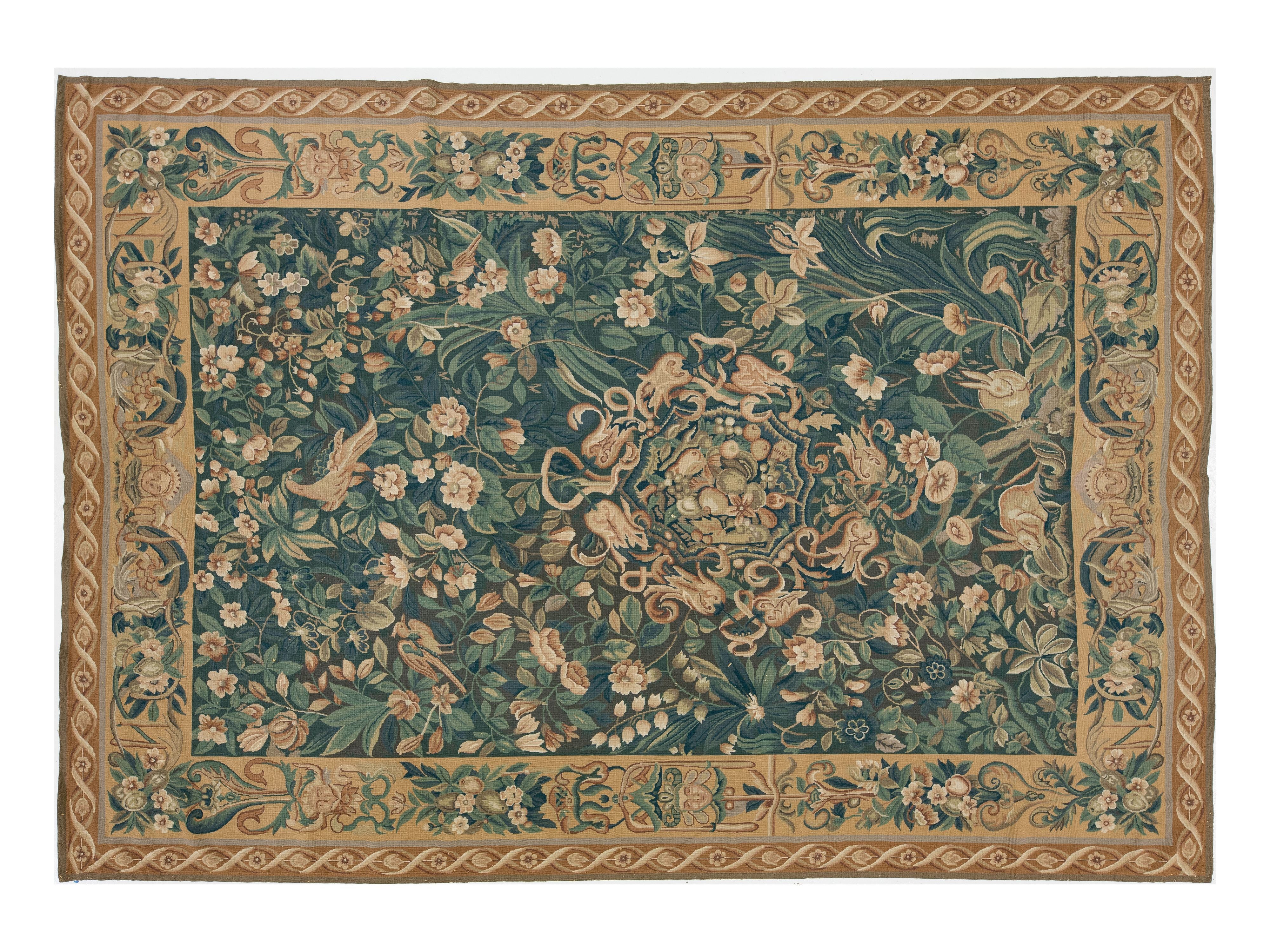 Vintage French Aubusson Wool Rug 10 X 14
