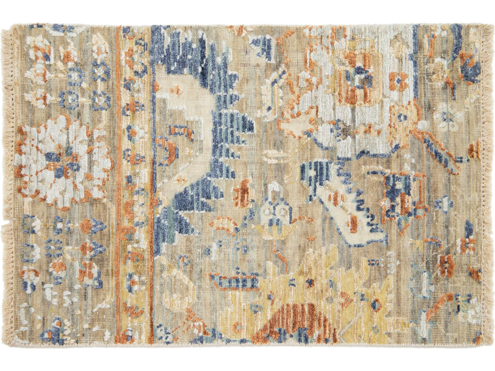 Modern Indian Wool and Viscose Custom Rug