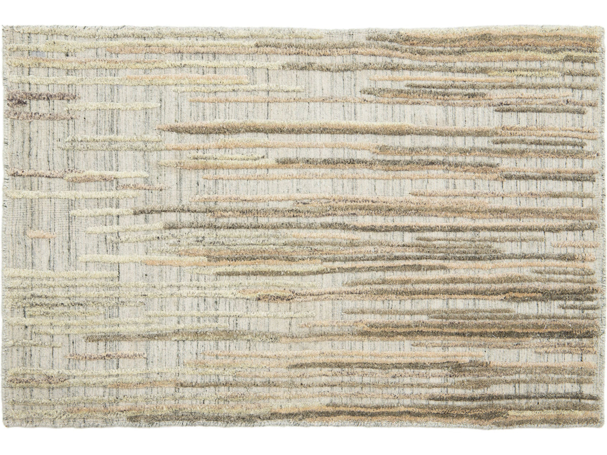 Modern Indian Wool and Viscose Custom Rug