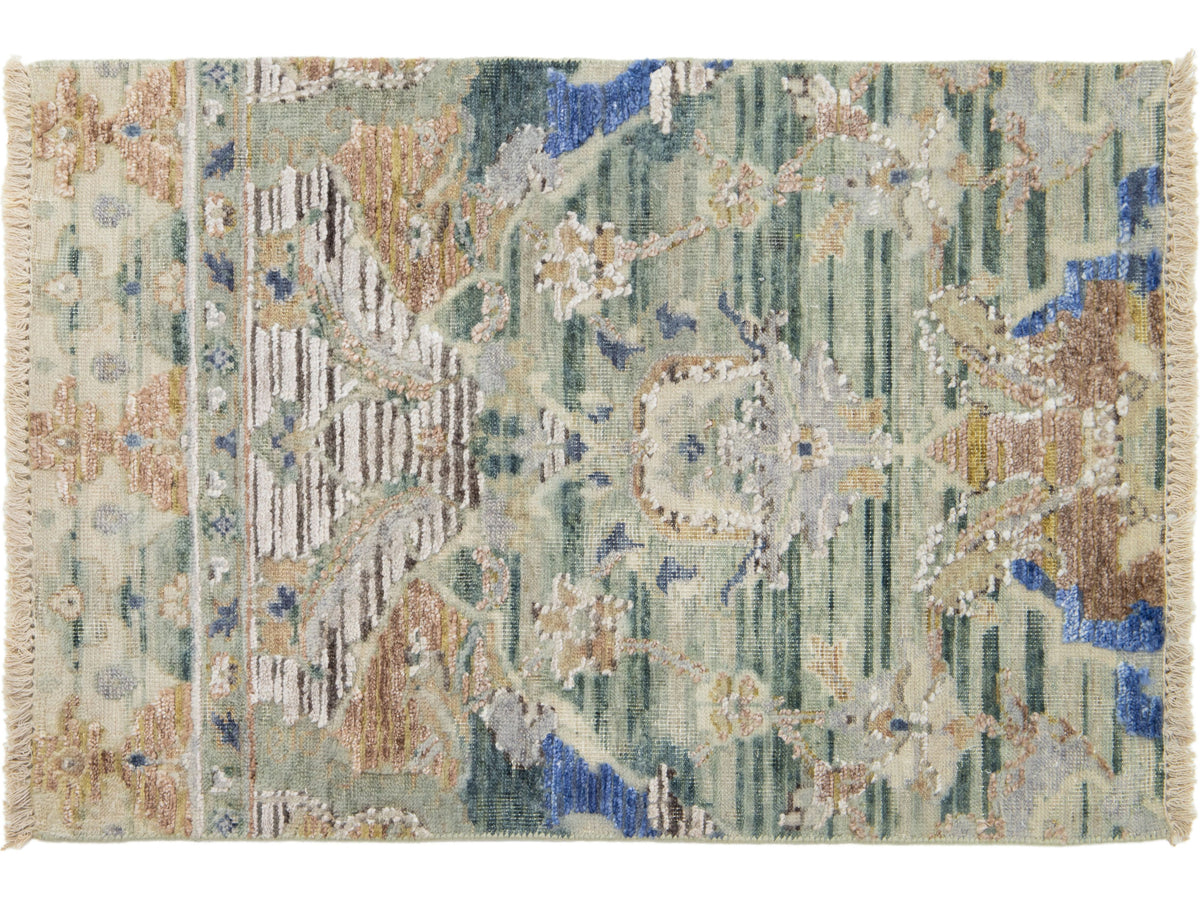 Modern Indian Wool and Viscose Custom Rug