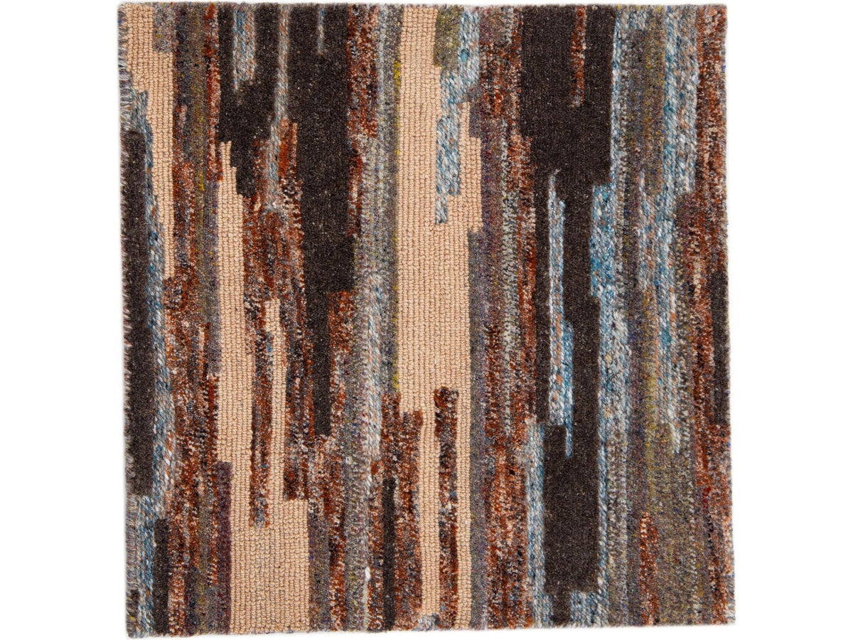 Modern Tibetan Wool and Viscose Custom Rug
